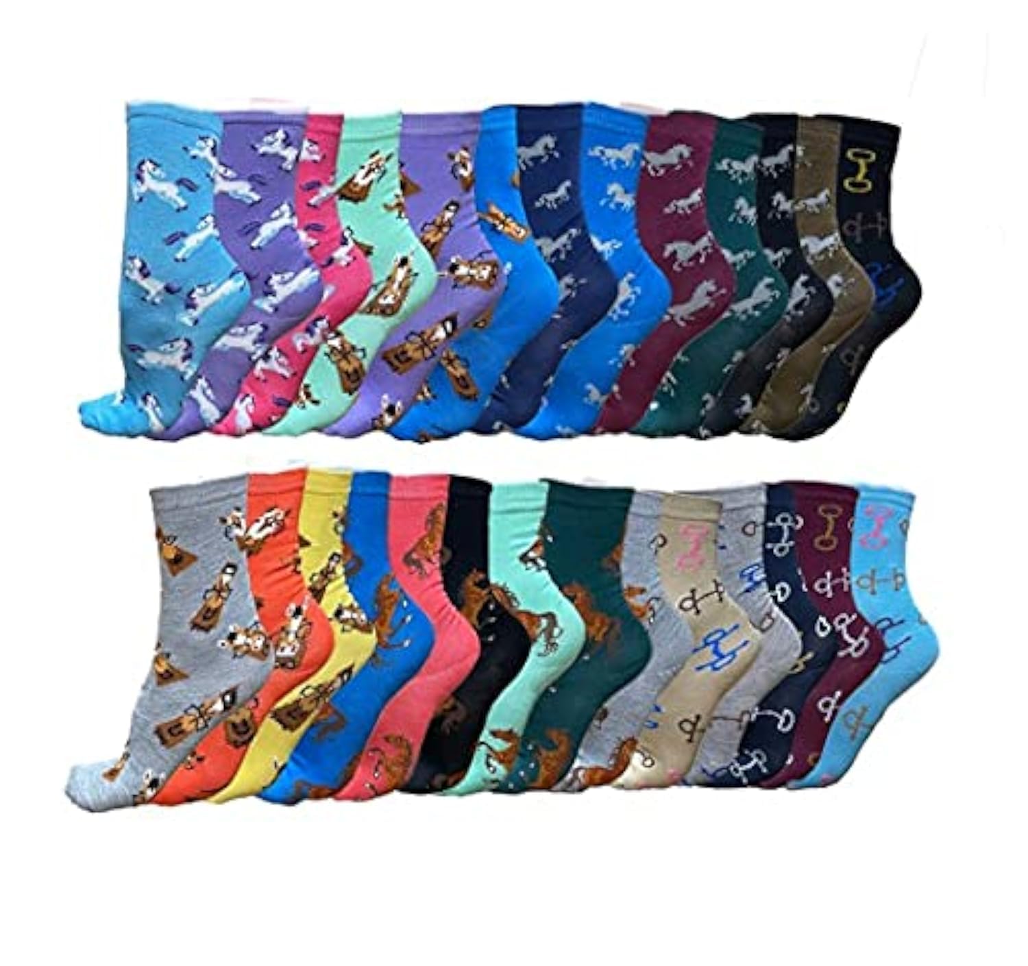 3 Pack Horse Themed Socks for Women & Men - Comfortable Crew/Paddock Boot Socks - Perfect for Equestrian Riding, Horse Lovers & Casual Wear