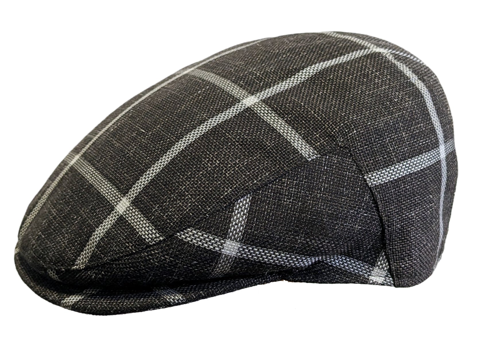 Premium Wool Silk Linen Flat Cap - Dark Brown Window Check Pattern - Classic Men's Hat for Casual Wear, Outdoor Activities & Vintage Fashion
