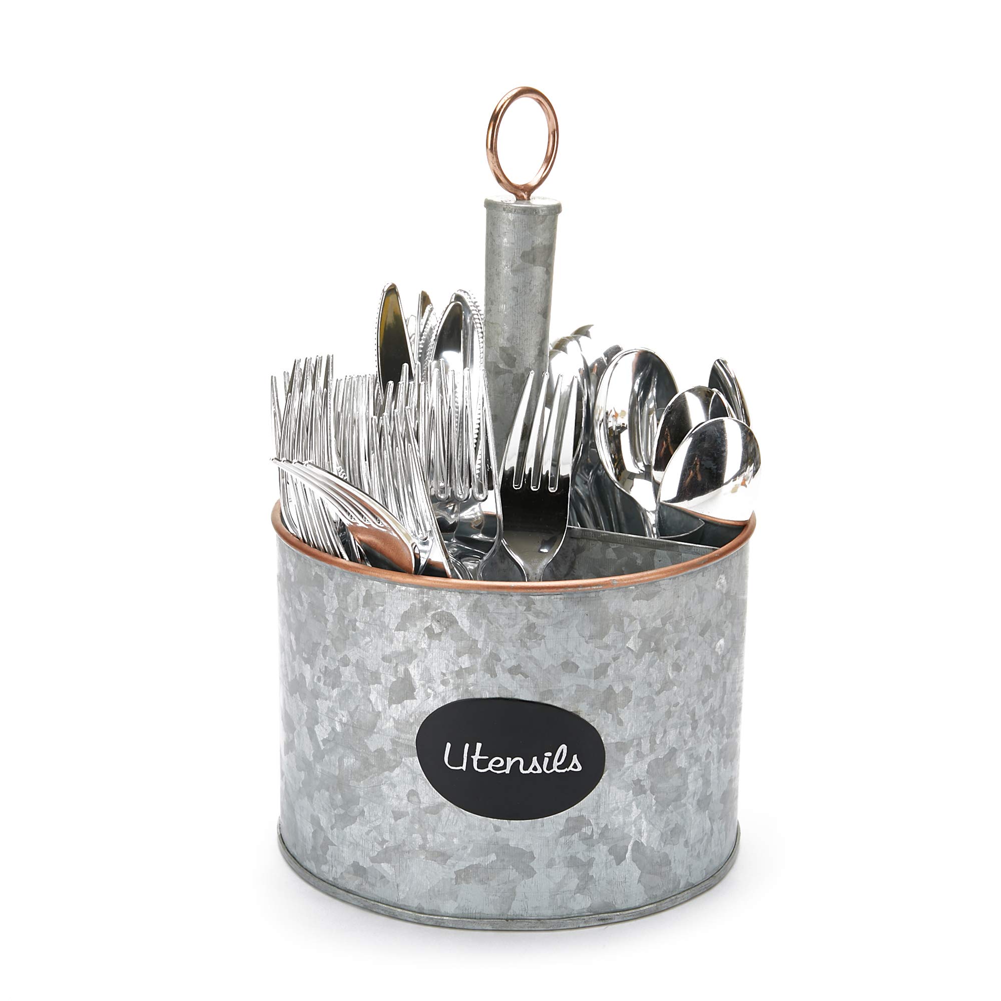 Mind Reader Silverware Organizer & Utensil Holder - Galvanized Metal Cutlery Caddy, 6.5
