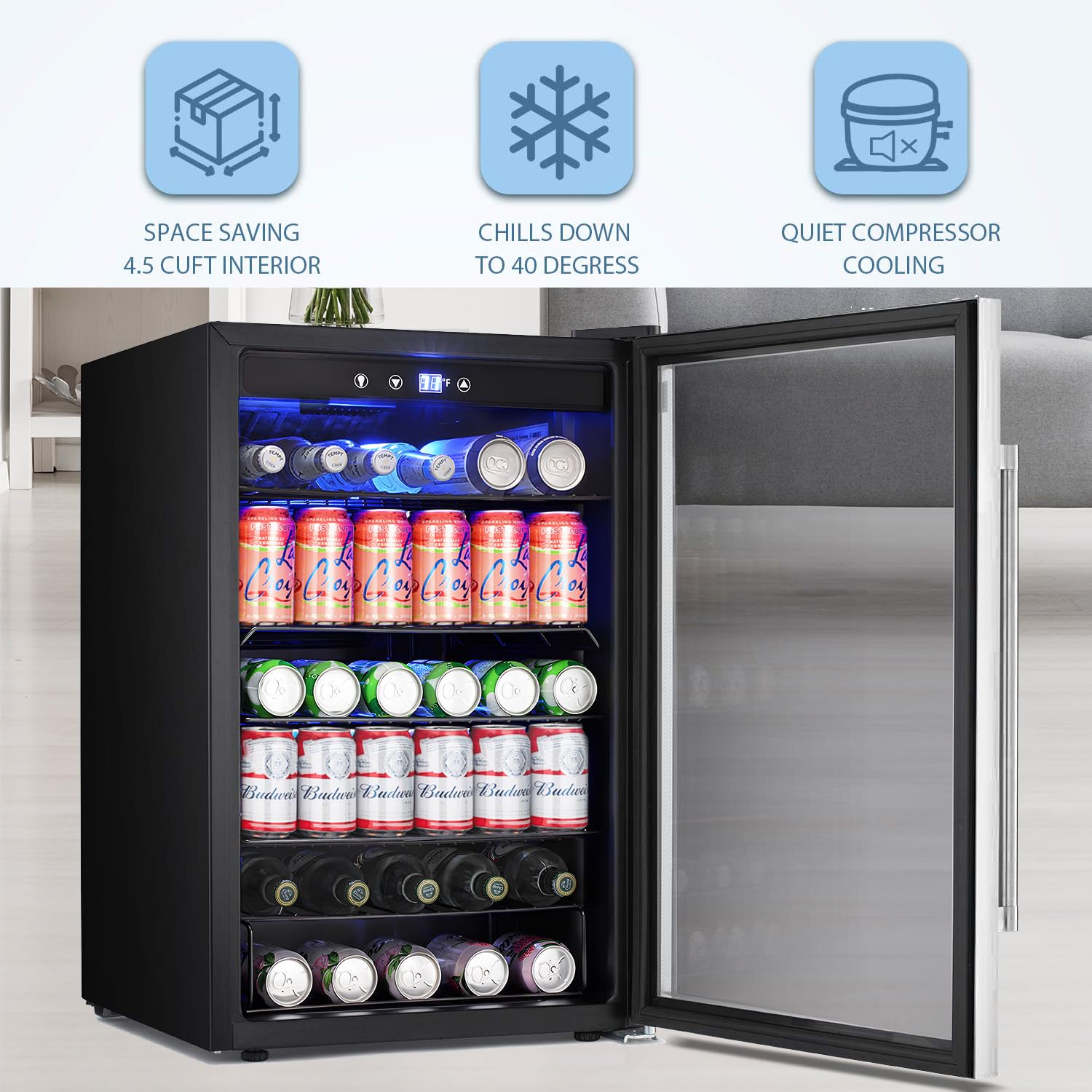 Antarctic Star 4.4 Cu.Ft Mini Fridge with Glass Door - 145 Can Capacity Beverage Cooler for Beer, Soda, Wine - Compact Drink Refrigerator for Home, Office, Bar, Dorm, Man Cave & Game Room