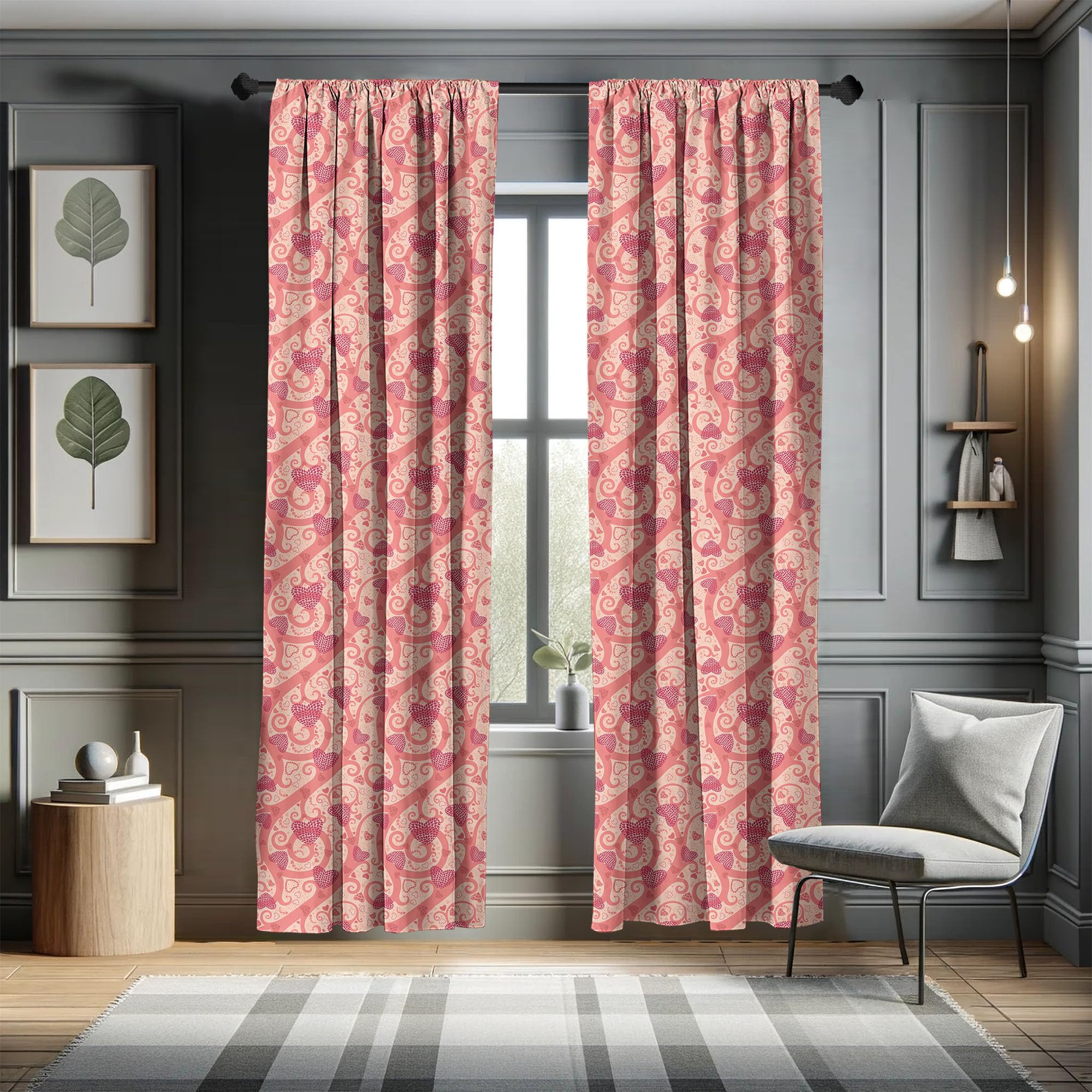 Ambesonne Romantic Floral Heart Window Curtains - Valentine's Day, Birthday & Anniversary Decor - Lightweight 2-Panel Set with Rod Pocket (28x63 Inch, Coral Peach Pink) - Perfect for Bedroom, Living Room & Wedding Decorations