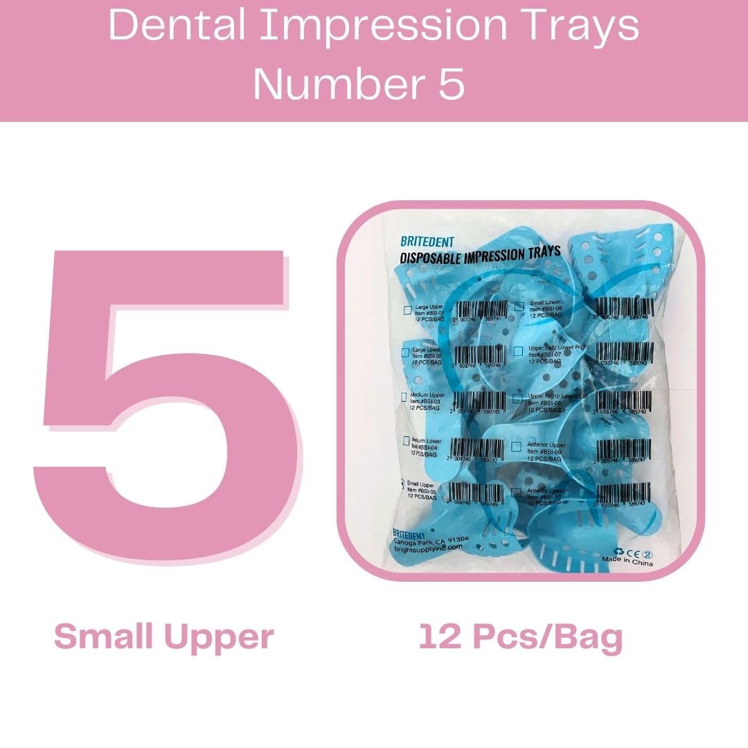 Disposable Latex-Free Perforated Dental Impression Trays - 12 Pcs Small Upper (#5) for Accurate Dental Molds | Ideal for Dentists, Orthodontists & Dental Labs