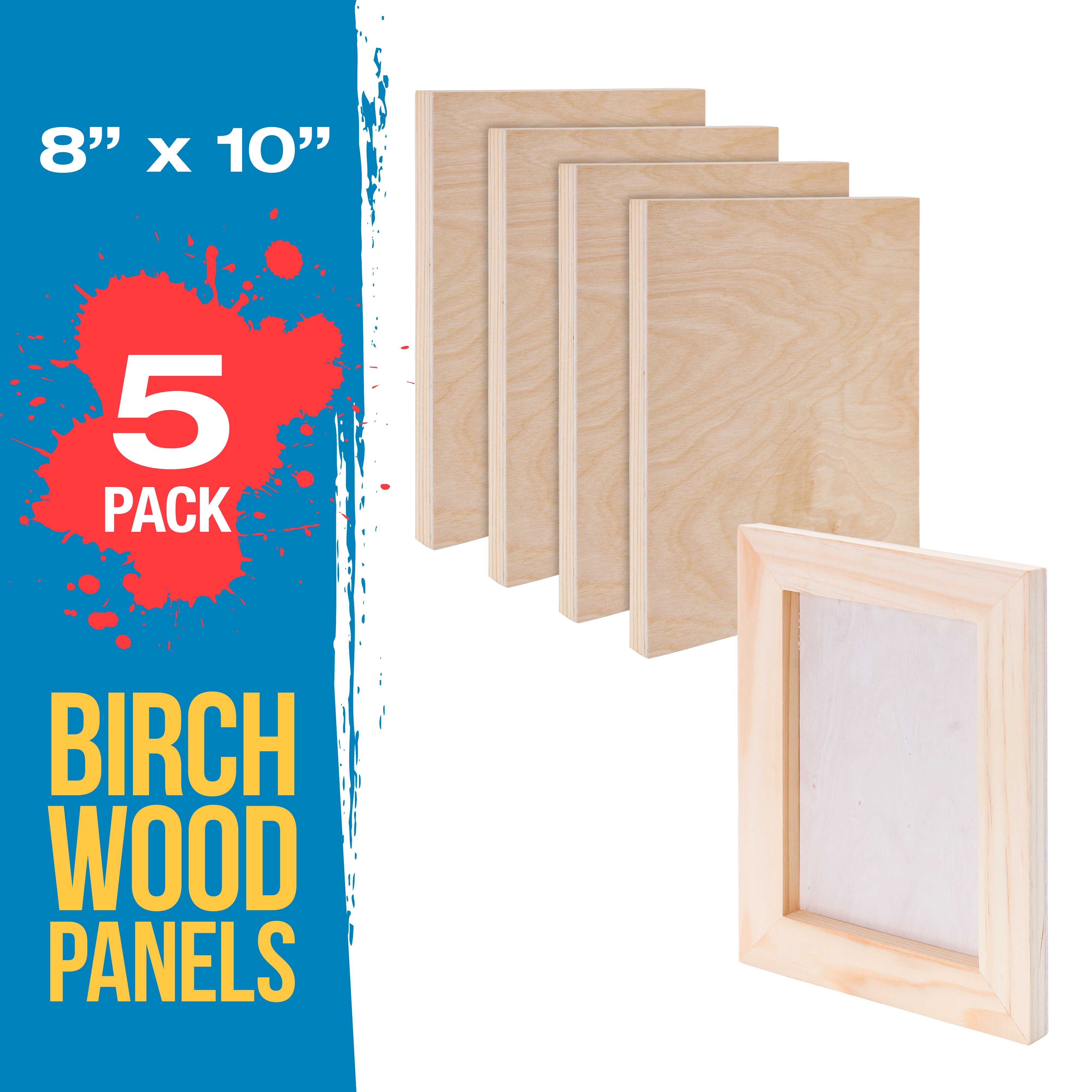 5 Pack 8x10 Inch Unfinished Cradled Wood Panels for Painting - Studio Birch Wooden Canvas Boards (3/4