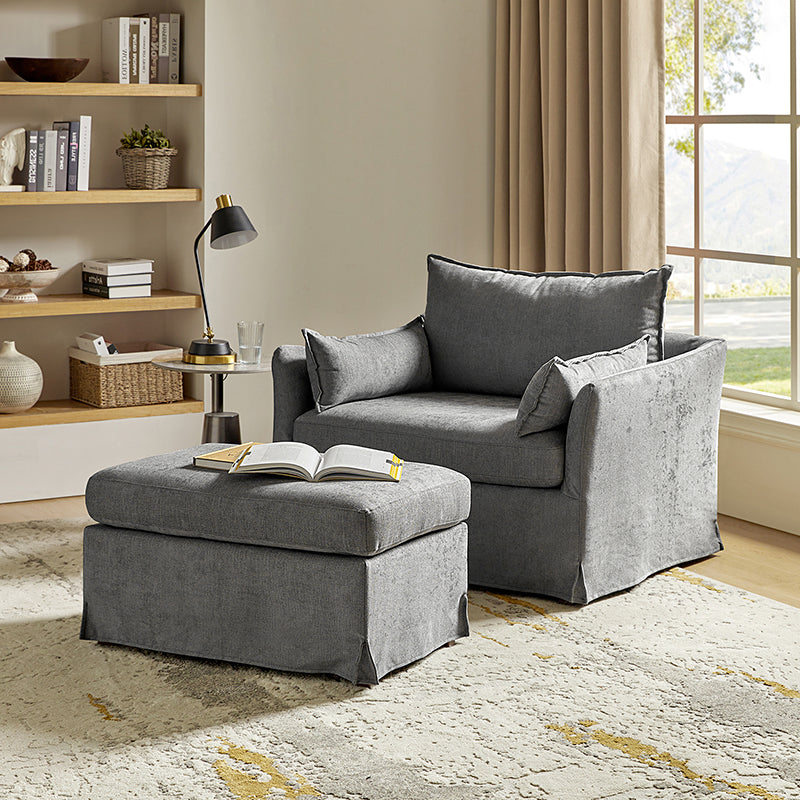 Comfortable Miles Slipcovered Armchair with Large Ottoman - Perfect for Living Room, Bedroom, or Home Office Relaxation