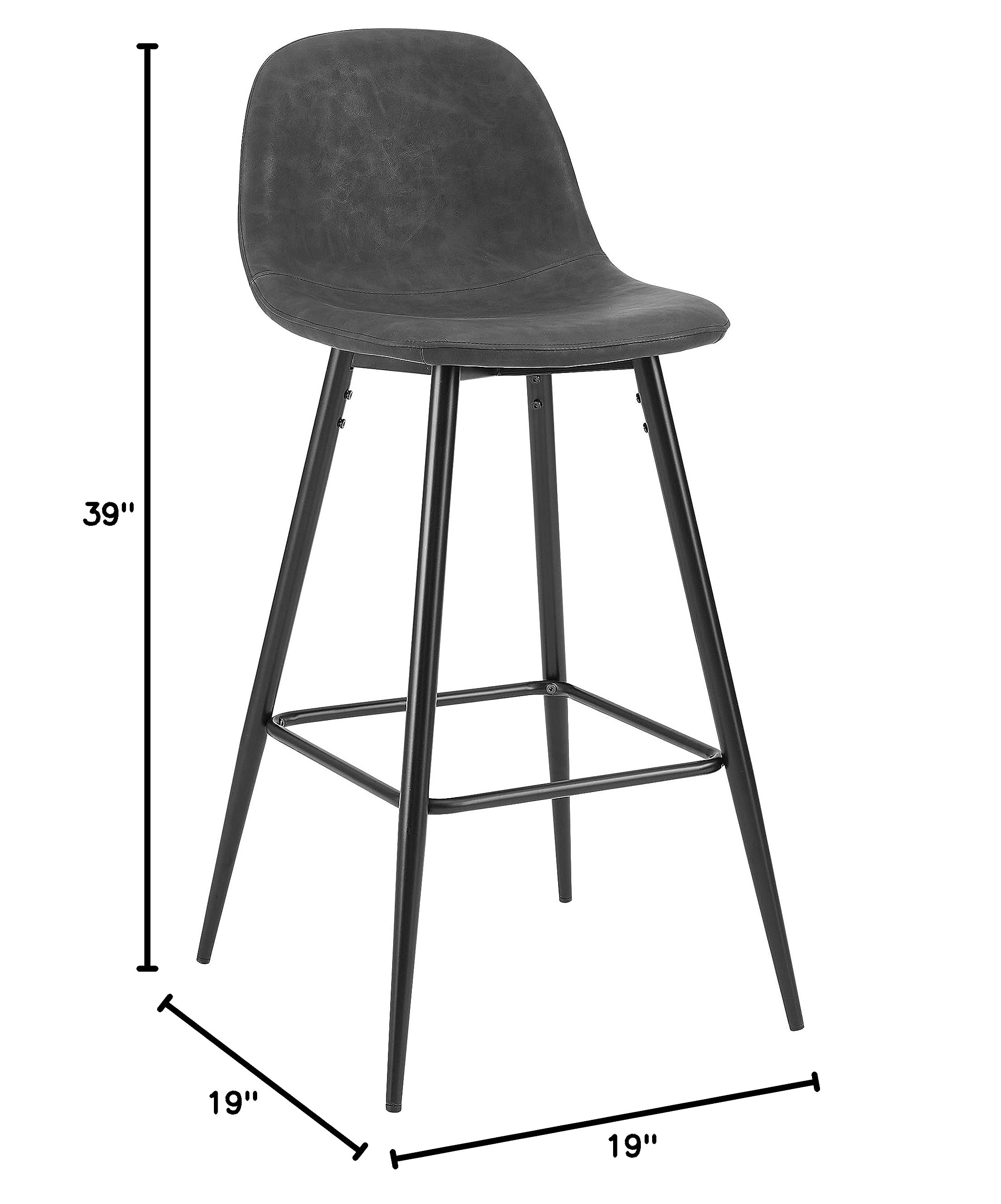 Crosley Furniture Weston Upholstered Bar Stools Set of 2 - Distressed Black & Matte Black Counter Height Stools for Kitchen Island, Breakfast Bar & Home Decor