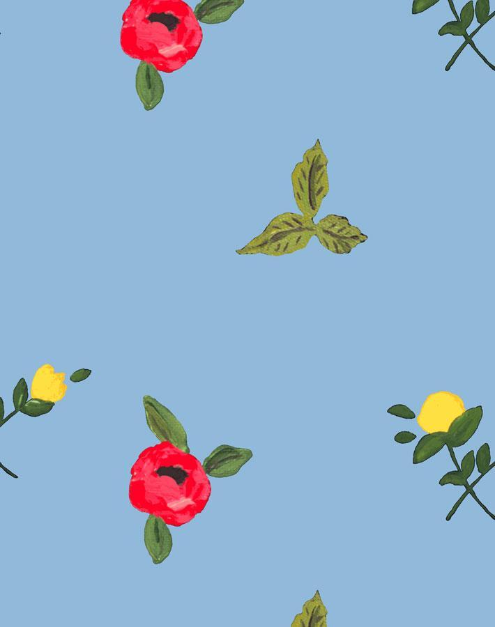 Grand Villa Garden Wallpaper by Carly Beck - Cornflower Blue Floral Peel and Stick Wallpaper for Bedroom, Living Room & Home Decor