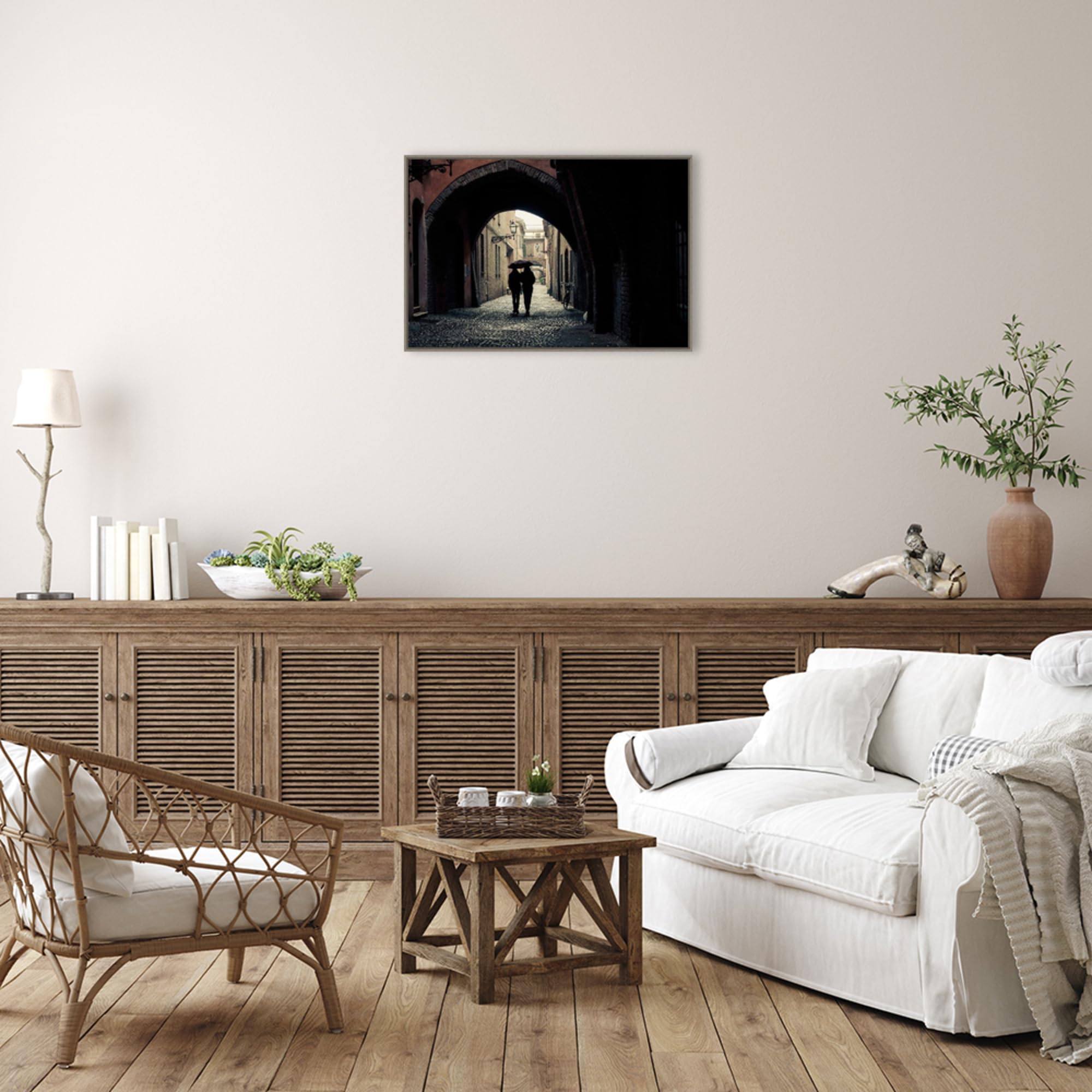 Amanti Art Framed Canvas Wall Art 23x33 - 'Lullaby' by Stefano Corso, Cityscape Painting in Rustic Country Style, Large Framed Poster for Living Room, Bedroom, Office Decor | Perfect for Home, Apartment & Vacation House Wall Decor