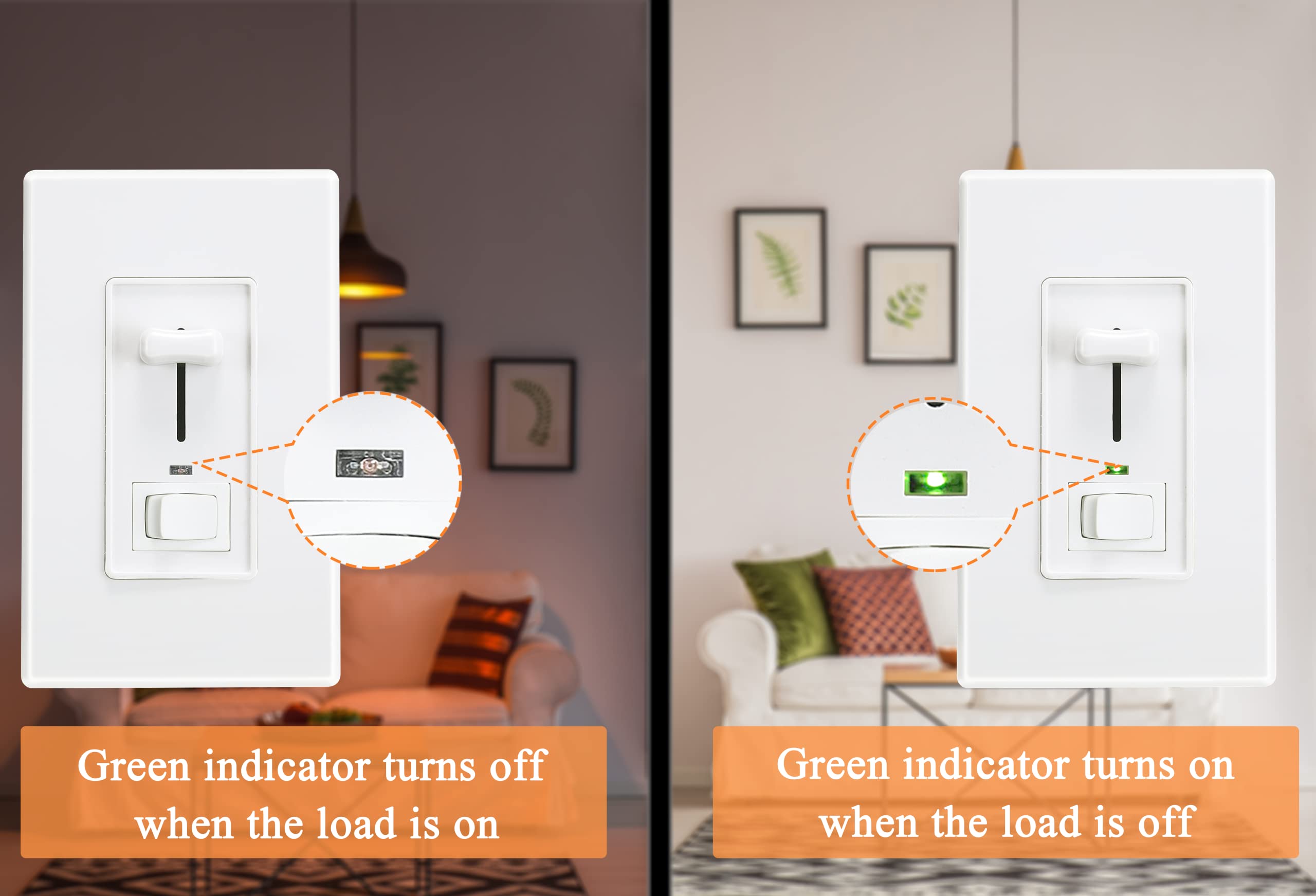 Cloudy Bay Wall Dimmer Switch with Green LED Indicator - 600W Max, 3-Way/Single Pole Dimmable for LED/CFL/Incandescent Lights - Includes White Cover Plate (10-Pack) - Perfect for Bedrooms, Living Rooms & Home Lighting Control