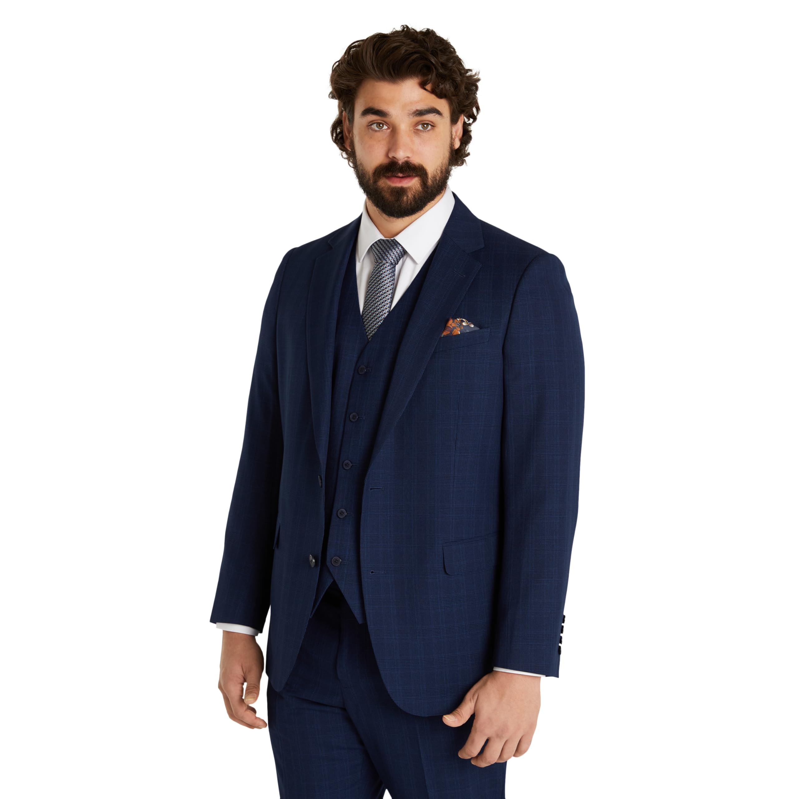 Johnny Bigg Saylor Men's Check Suit Jacket - Navy Notch Lapel Blazer | Formal & Business Attire for Weddings, Office & Special Events