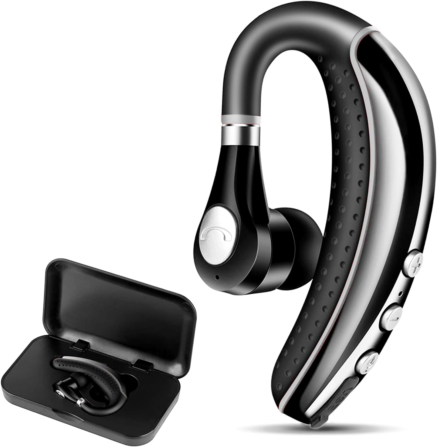 Wireless Bluetooth Headset V5.0 with Noise Cancelling Mic - Lightweight Business Earphone for Android & iPhone - Perfect for Driving, Trucking & Office Use (Grey)