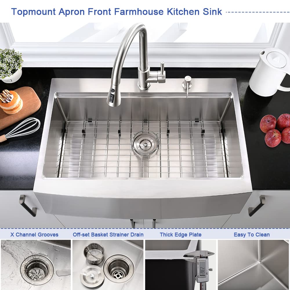 33 Inch Stainless Steel Drop-In Farmhouse Sink Workstation - 16 Gauge Deep Single Bowl Apron Front Kitchen Sink with Cutting Board - Perfect for Modern Farmhouse Kitchens & Food Prep Stations