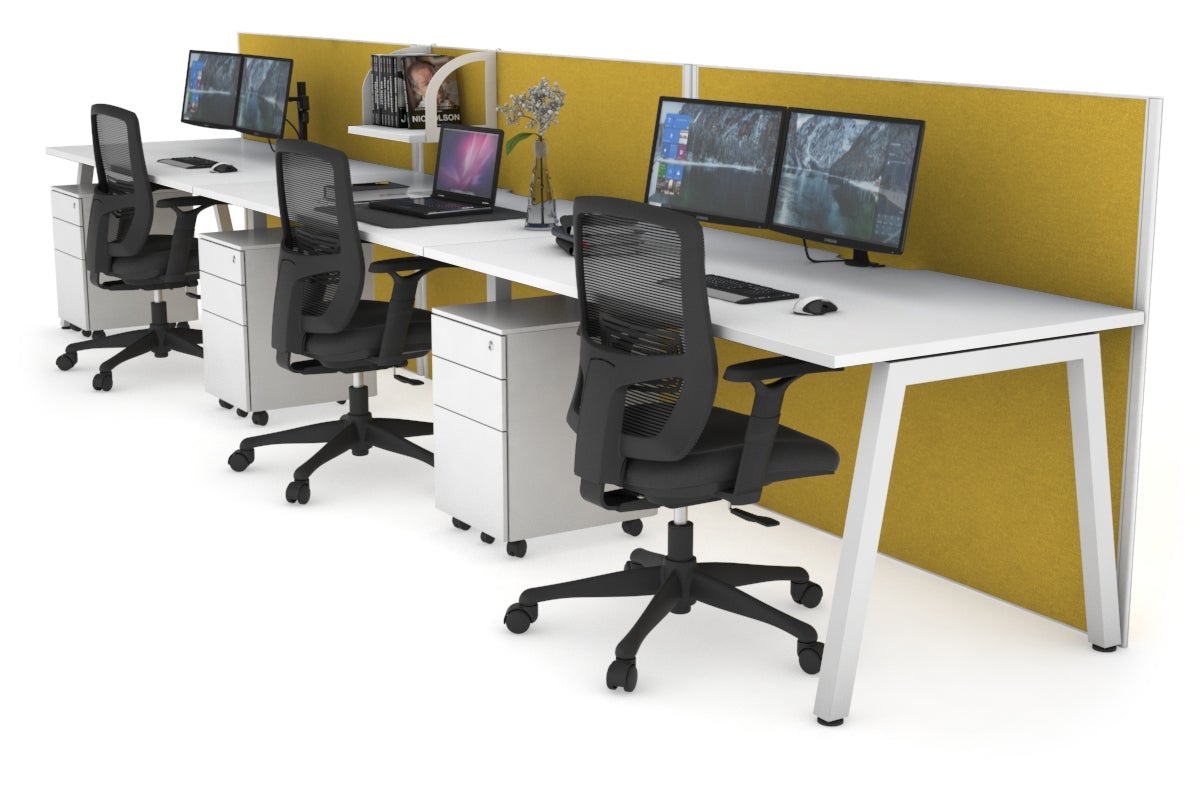 Horizon Quadro 3-Person Office Workstation - 1400L x 800W with Cable Management | Modern Office Desk for Collaborative Workspaces, Home Offices & Coworking Spaces
