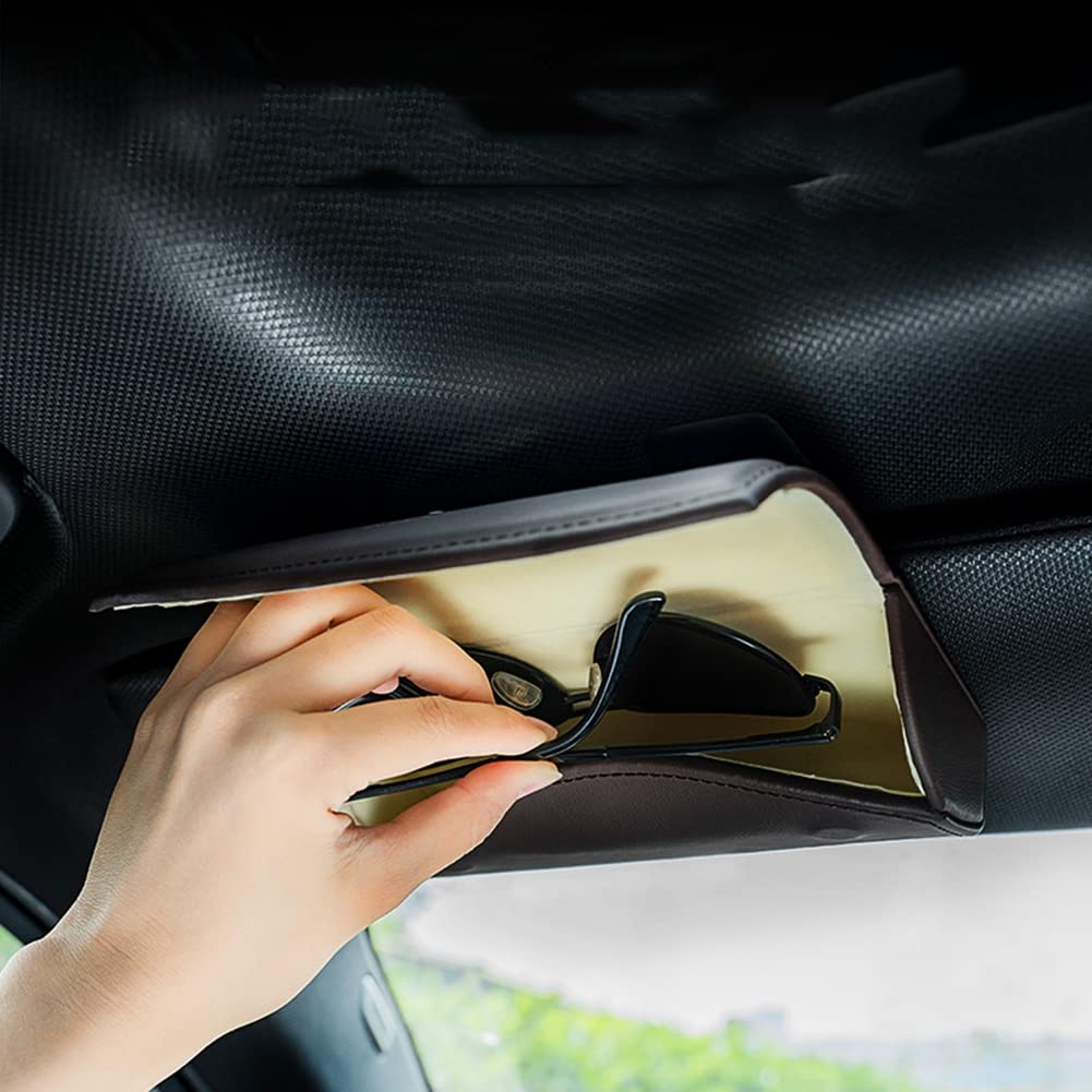 SEADEAR Magnetic Car Sun Visor Glasses Holder - Universal Automotive Sunglasses Organizer with Magnetic Closure, Beige - Perfect for Driving, Travel & Eyewear Protection