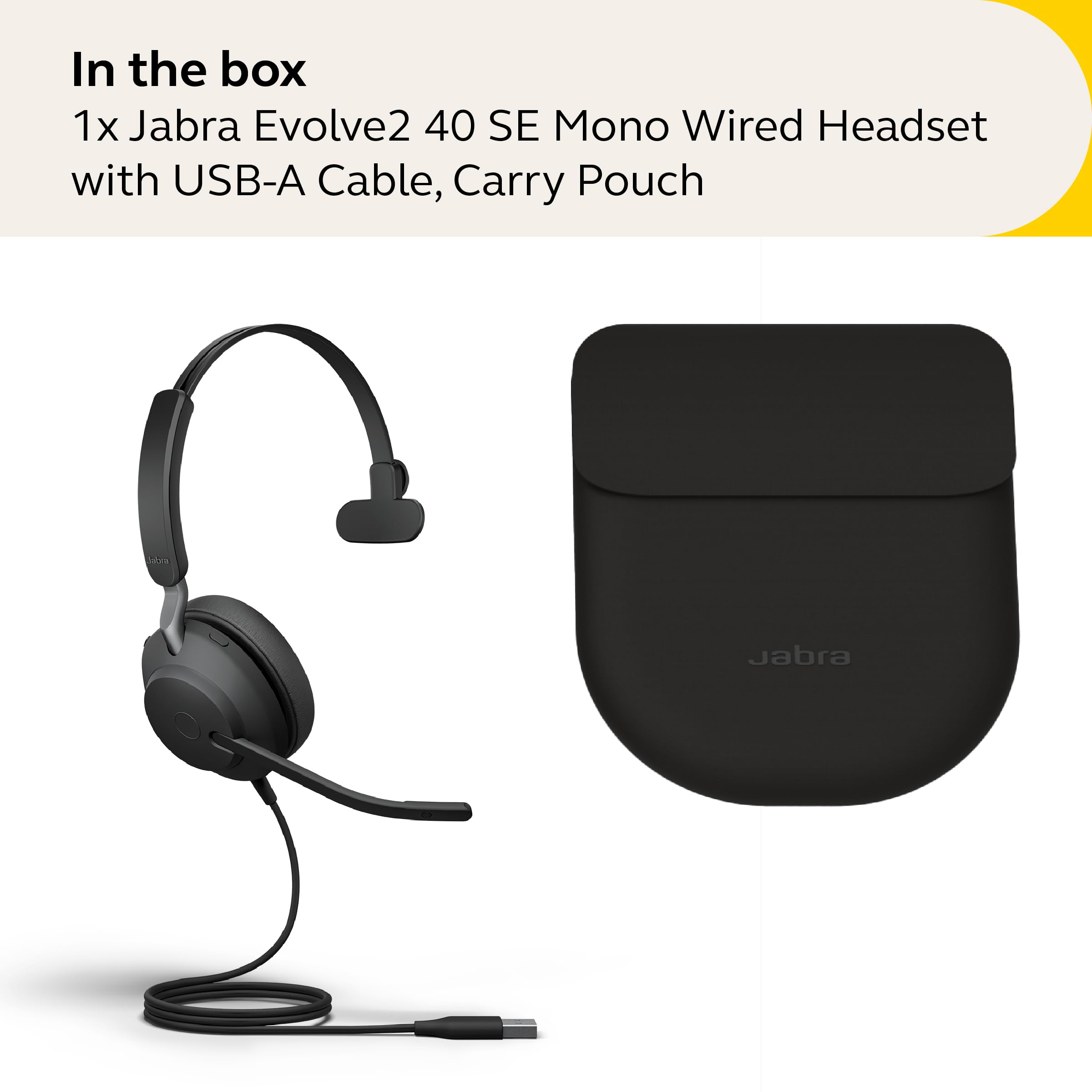 Jabra Evolve2 40 SE Wired Mono Noise-Cancelling Headset with 3-Mic Call Technology & USB-A Cable - Compatible with Zoom, Google Meet, Microsoft Teams & All UC Platforms - Black - Perfect for Remote Work, Online Meetings & Call Centers
