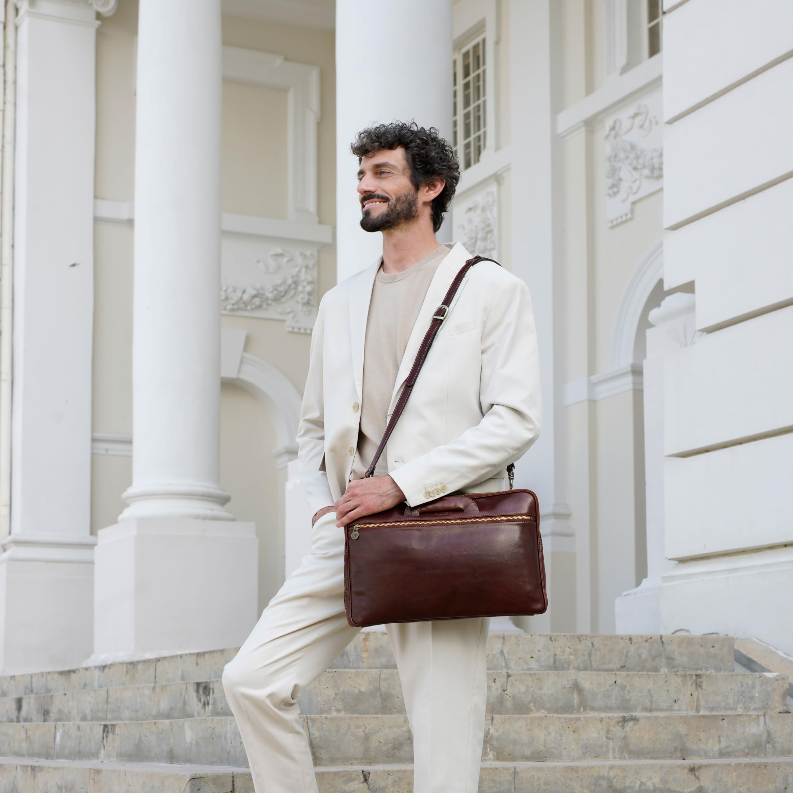 Premium Slim Leather Briefcase for Men & Women - Italian Handmade Laptop Bag with Time-Resistant Quality - Perfect for Business, Office & Travel Use