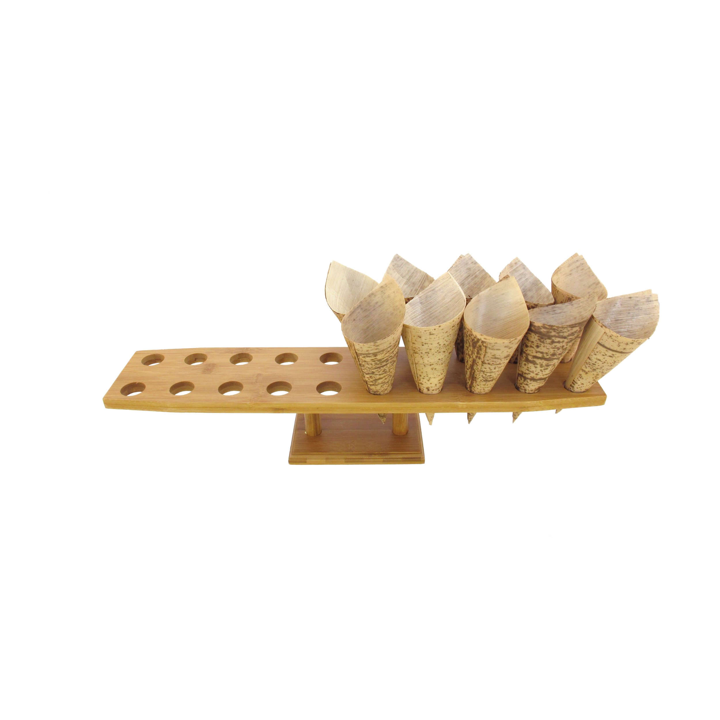 BambooMN 22-Inch Natural Bamboo Oblong Food Cone Display Stand - Tamaki Sushi Holder for Restaurants, Catering Events, Parties & Buffets - Holds 20 Cones (3-Piece Set) - Perfect for Sushi Bars, Asian Cuisine Displays & Wedding Receptions