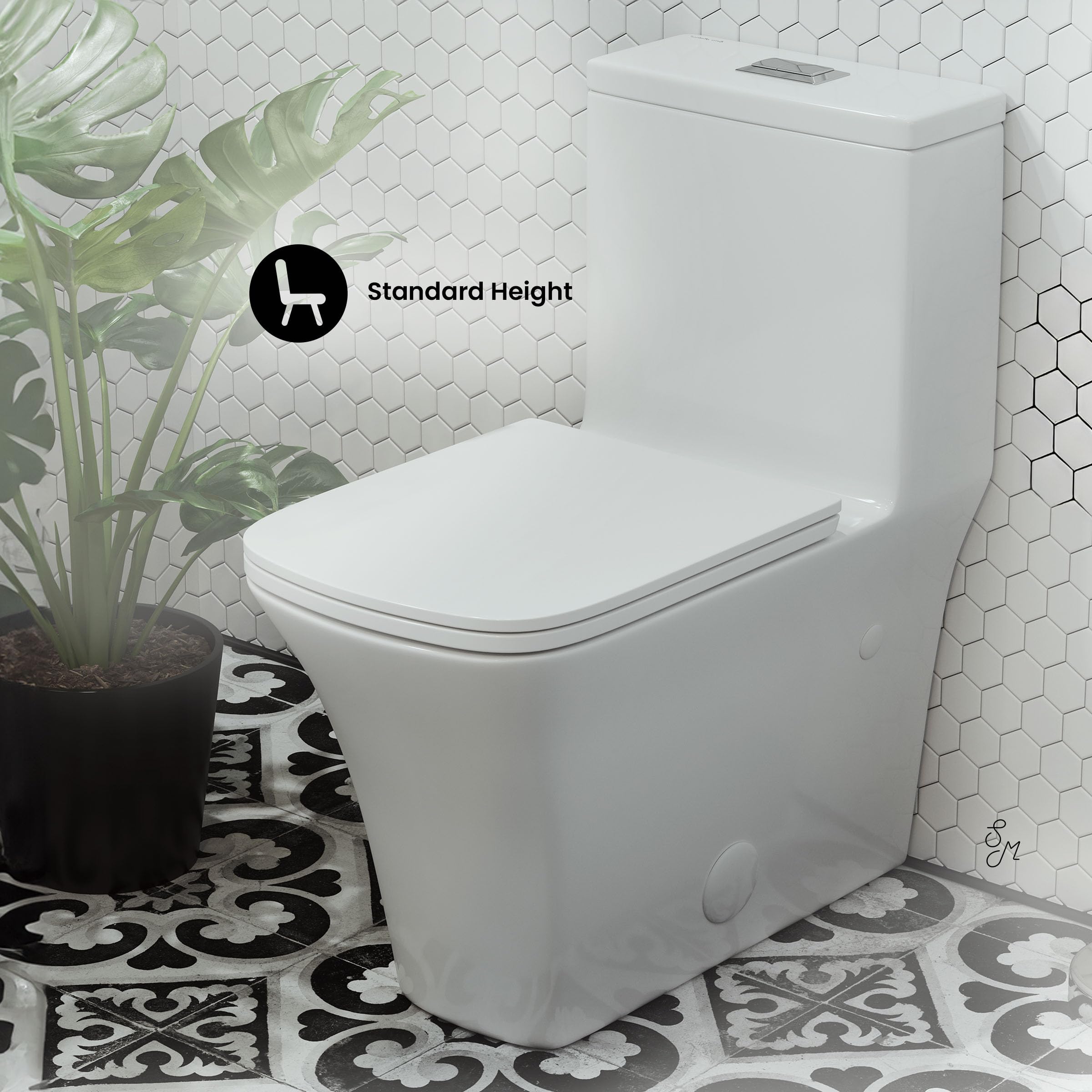 Eclair One-Piece Square Toilet with Dual-Flush Technology (0.8/1.28 GPF) - Water Saving Modern Bathroom Solution for Small Spaces & Contemporary Homes