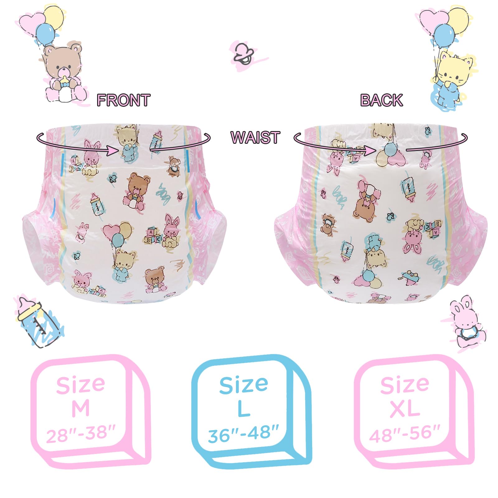 Littleforbig Adult Printed Diaper 80 Pieces (8 Packs) - Baby Cuties Design, Medium Size 28