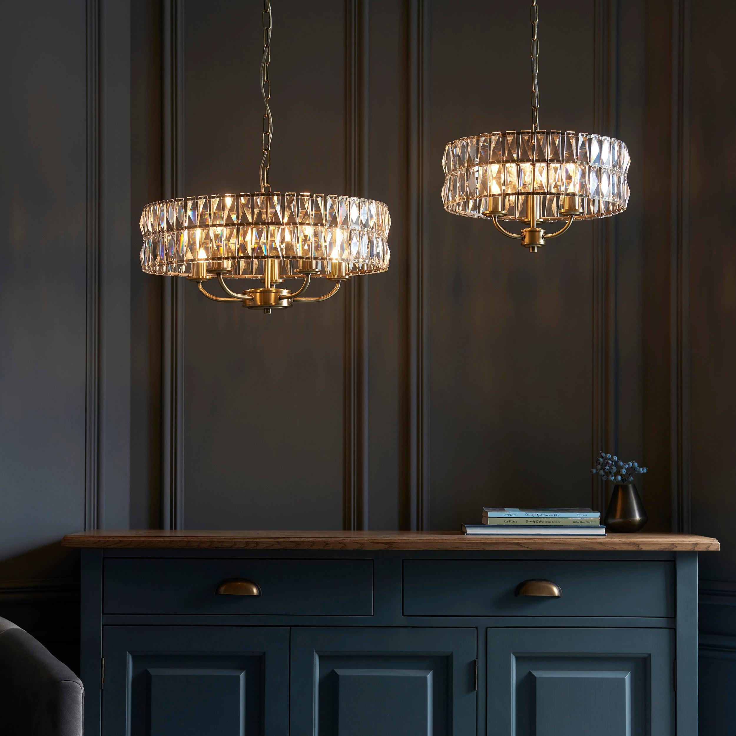 Clifton 3-Light Brass & Clear Cut Glass Pendant - Elegant Dining Room & Kitchen Island Lighting Fixture