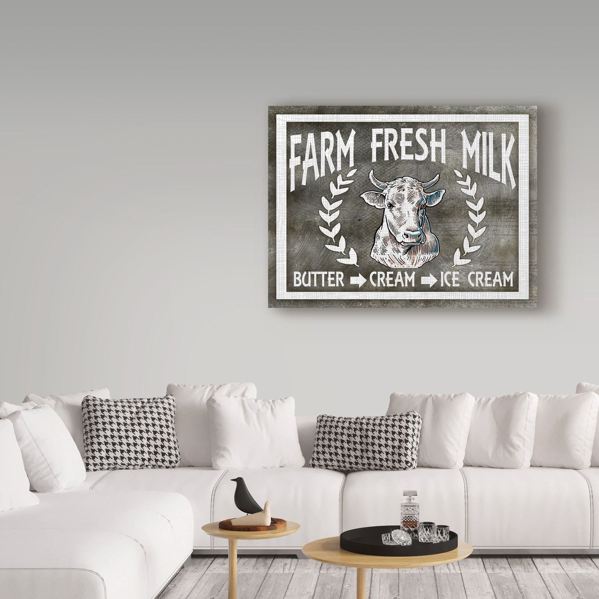 Premium Fresh Milk Cow Canvas Wall Art Print - 35x47 Inches - Farmhouse Decor for Kitchen, Dining Room & Living Room - Modern Home & Office Decoration