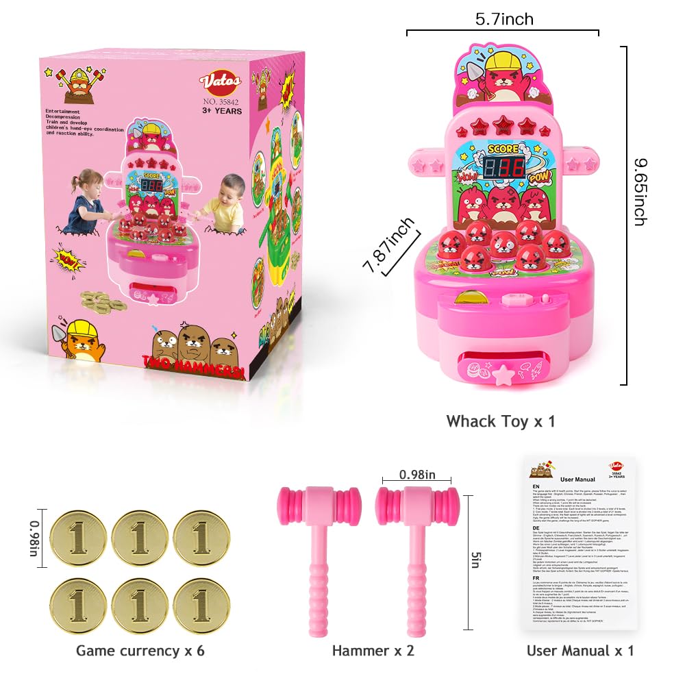 VATOS Mini Electronic Arcade Game - Fun Mole Whacking Game for Kids & Adults (Pink) - Perfect for Parties, Gifts & Family Game Nights