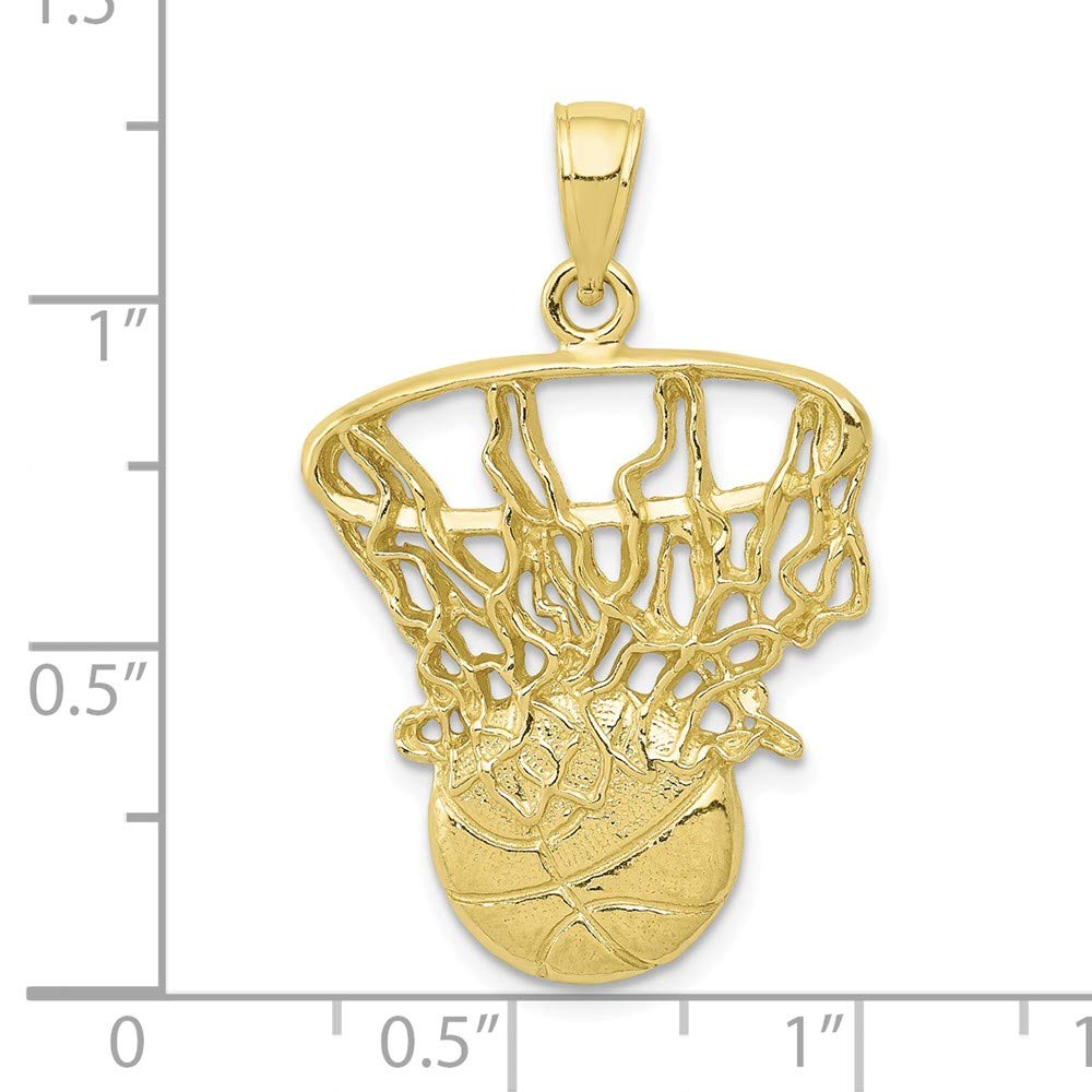 10K Yellow Gold Basketball & Net Pendant Necklace - Elegant Jewelry Gift for Basketball Lovers - Perfect for Games, Graduation & Sports Events