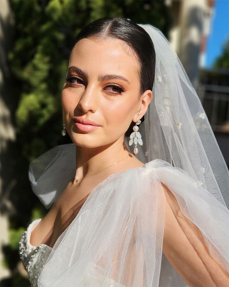 Elegant White Opal and Pearl Bridal Earrings for Weddings | Statement Jewelry by Kezani Anais – Perfect for Bridal Showers, Ceremonies & Special Occasions