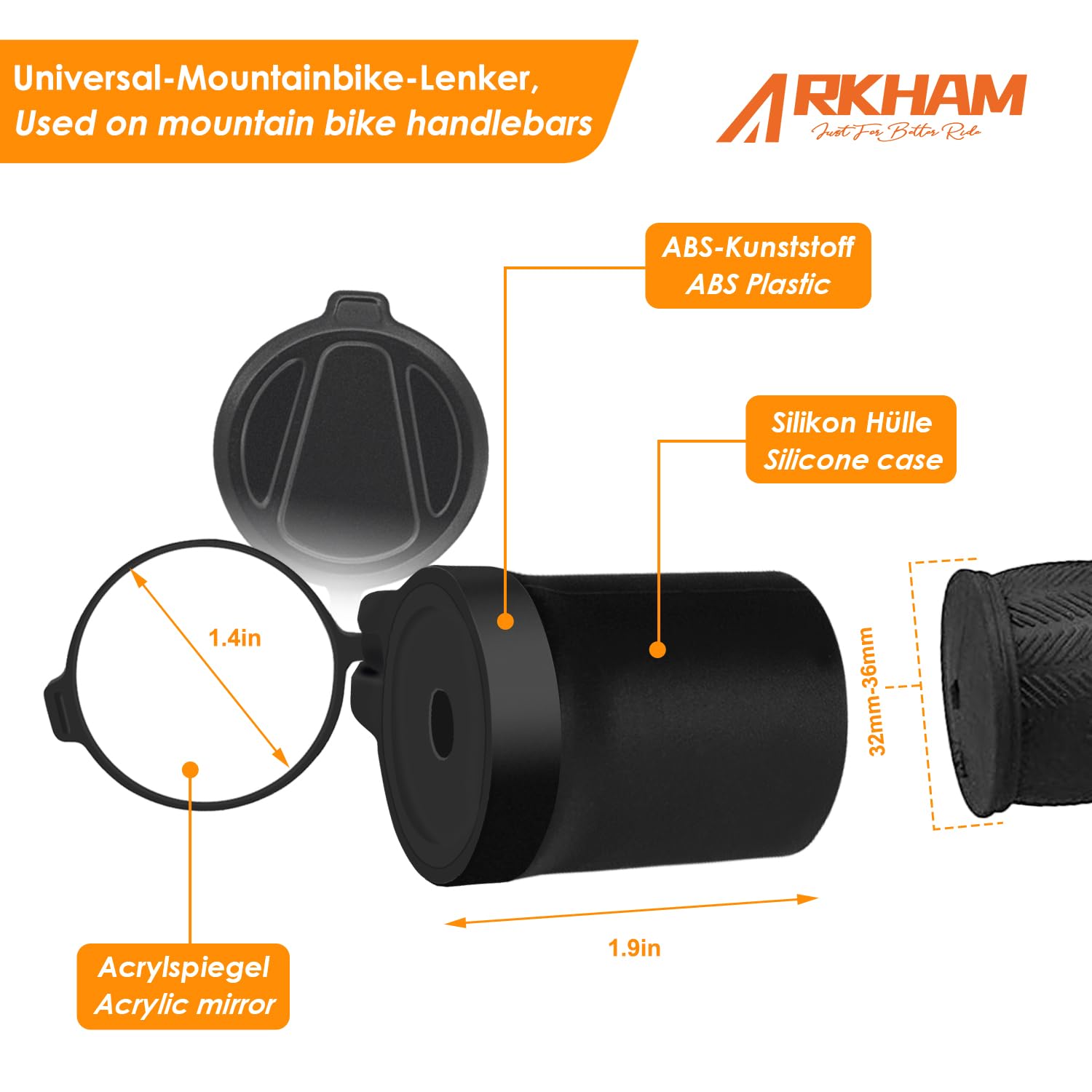 Arkham Universal Bicycle Mirror - 360° Rotating Foldable Rear View Mirror with Rubber Mounting Sleeve for Handlebars | Perfect for Mountain Bikes, Road Bikes & Commuting Safety