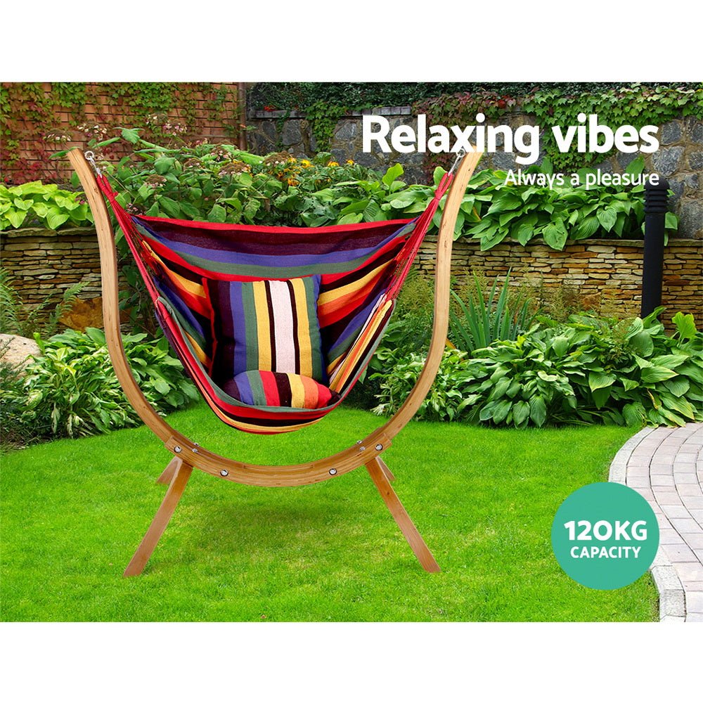 Comfortable Hammock Chair with Wooden Stand - Durable Timber Outdoor Hanging Swing for Patio, Garden, Camping & Relaxation