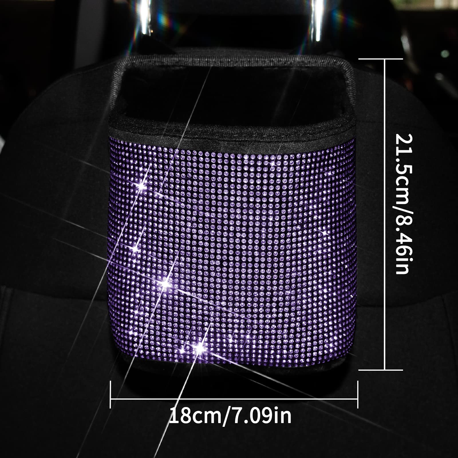 Bling Crystal Car Seat Organizer - Premium Front & Back Seat Travel Caddy Bag with Garbage Pocket | Diamond Car Accessories (1-Pack, Purple) | Perfect for Road Trips, Commuting & Family Travel