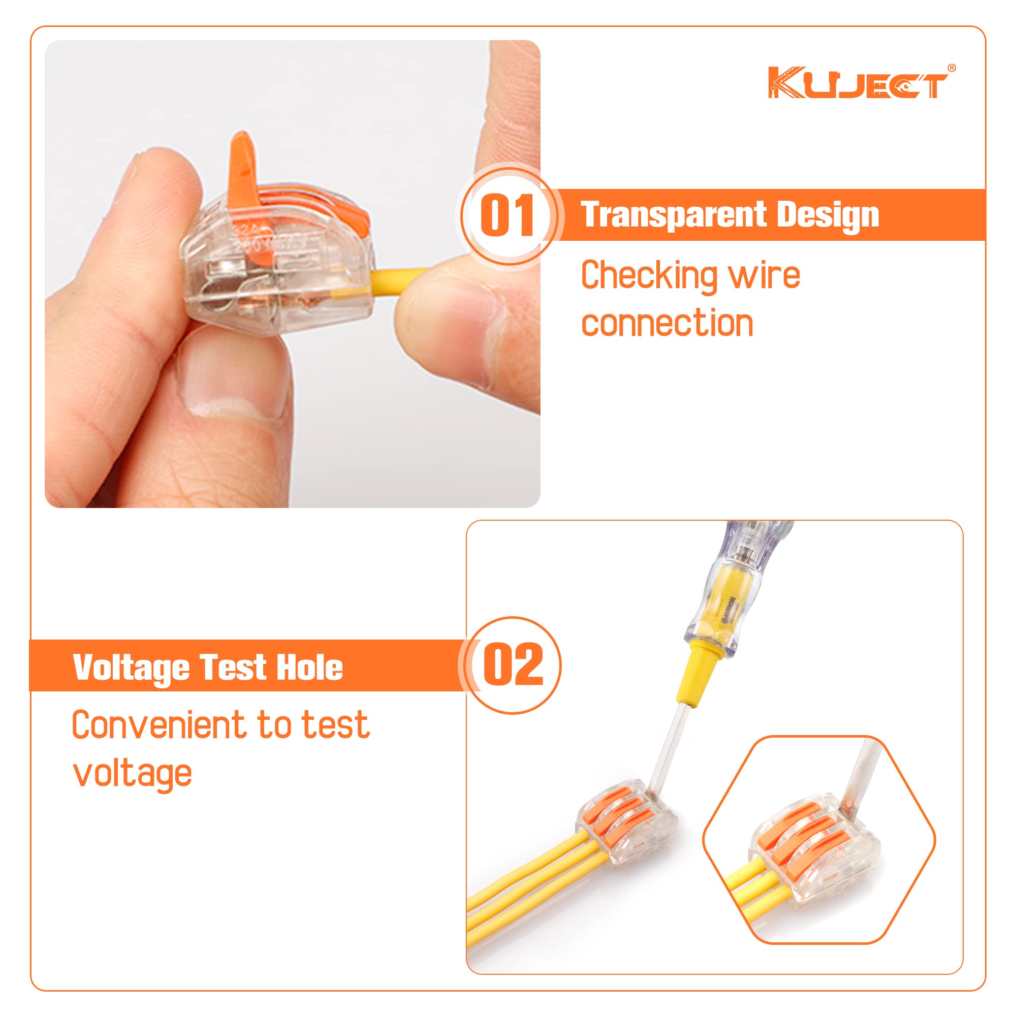 Kuject 200PCS Lever Wire Nuts Connectors Kit - 2/3/4/5/8 Conductor Combination for AWG 28-12 Wires - Electrical Push-in Quick Connectors with 2 Circuit Inline Splices - Perfect for Home Wiring, Electrical Repairs, and DIY Projects