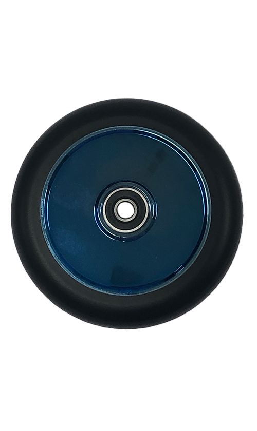 Huoli SW05 120mm Hollow Core Scooter Wheels - Black/Blue Chrome - Lightweight & Durable for Street & Park Riding