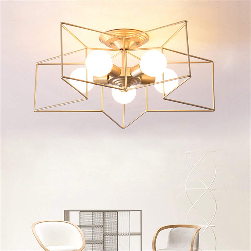 KWOKING Modern 5-Light Gold Star Shaped Flush Mount Ceiling Fixture - Minimalist Hanging Lighting for Bedroom, Living Room & Dining Room
