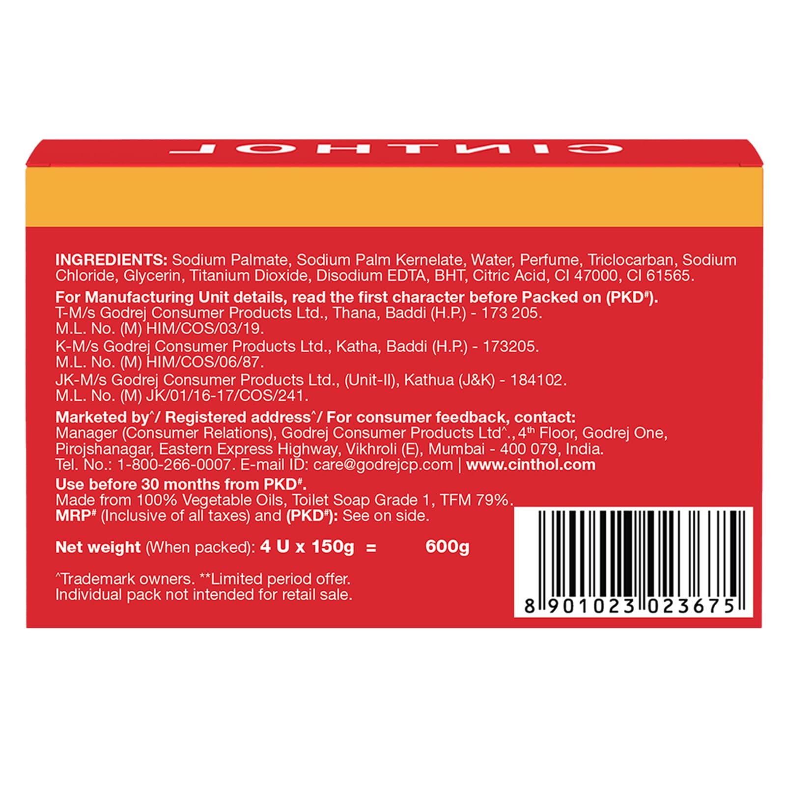 Cinthol Original Germ Protection Soap - 150g (Pack of 4) | Antibacterial Bath Soap for All Skin Types | Refreshing Body Wash for Men & Women | Gym, Travel & Daily Use