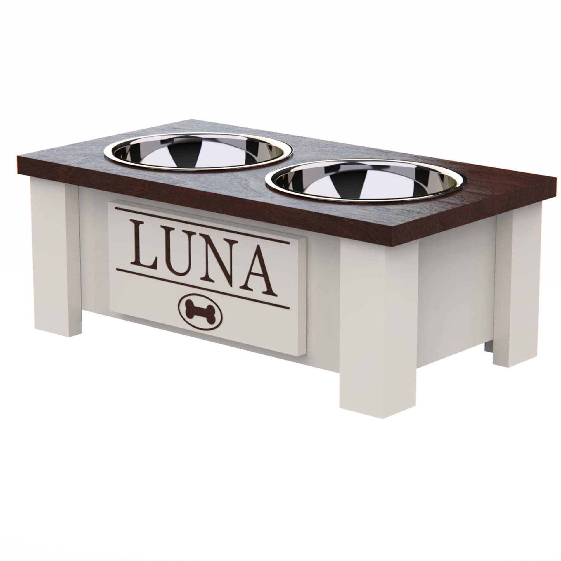 **Personalized Elevated Dog Bowl Stand for All Sizes - Stainless Steel Raised Dog Dish with Storage (Small, Dark Walnut) - Perfect for Large, Medium, Small & X-Small Dogs - Ideal for Home, Kitchen, or Outdoor Use**