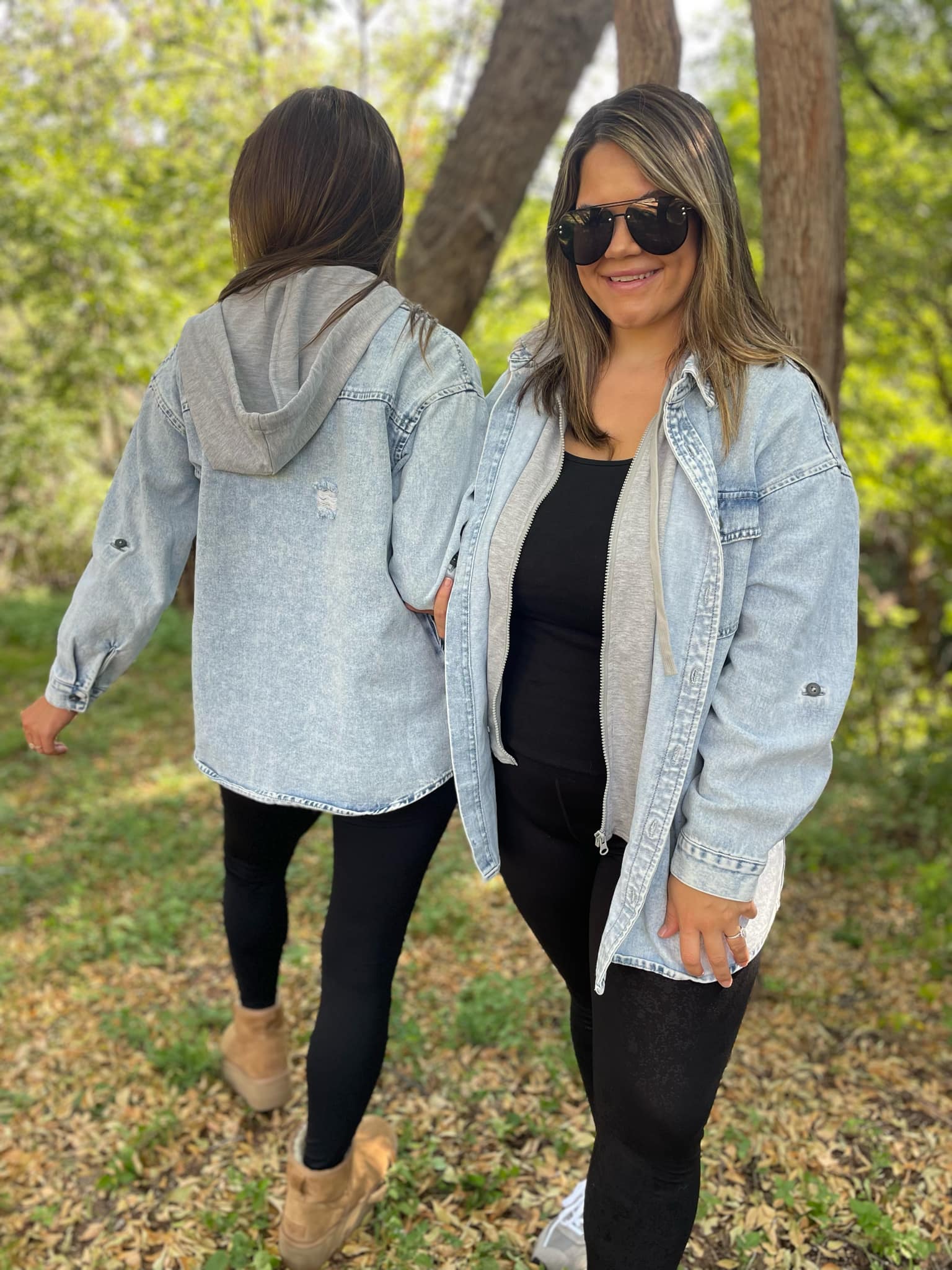 Lightwash Hooded Denim Shacket Jacket for Women - Stylish Oversized Denim Jacket with Hood - Perfect for Casual Outfits, Layering in Fall & Spring
