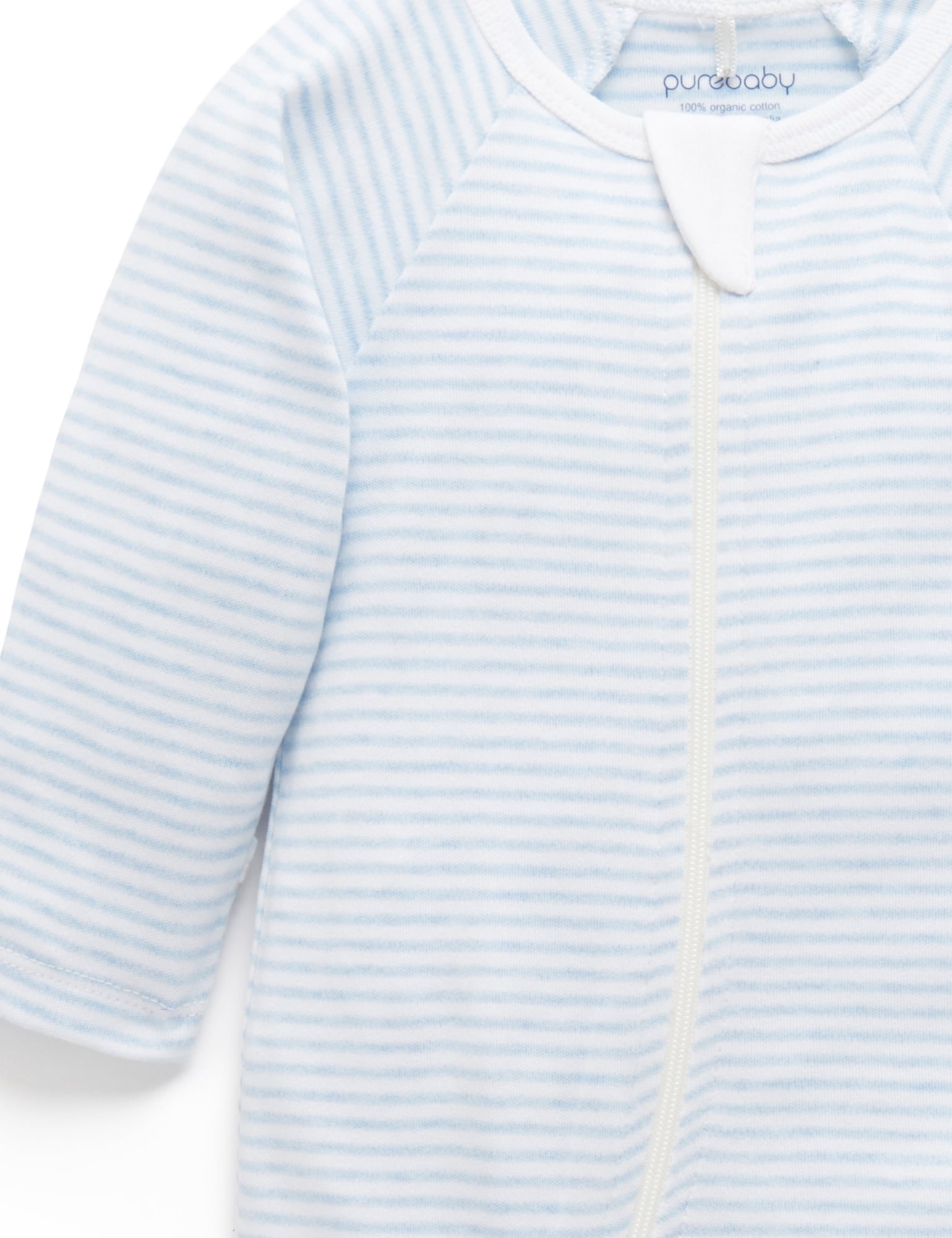 Purebaby Organic Cotton Baby Growsuit & Hat Set - Blue Melange Stripe - Soft & Comfortable Newborn Outfit for Boys & Girls - Perfect for Sleepwear, Photoshoots & Everyday Wear