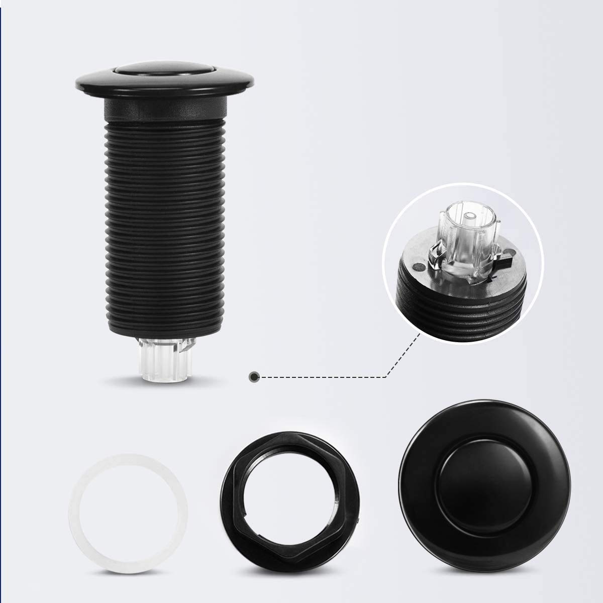 Air Activated Switch Button with Air Hose - 2.5 Inch Sink Top Black Push Button for Food Waste Garbage Disposal - Perfect for Kitchen Sink Waste Management Systems