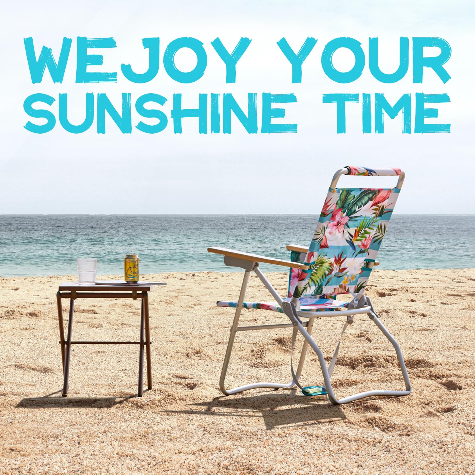 WEJOY High Back Aluminum Beach Chair - 2 Pack Adjustable Folding Camping Chairs with Wooden Armrest, Cup Holder & Storage Bag for Outdoor, Fishing, Sunbathing (Cyan Pink) - Perfect for Beach, Poolside, Backyard & Picnics