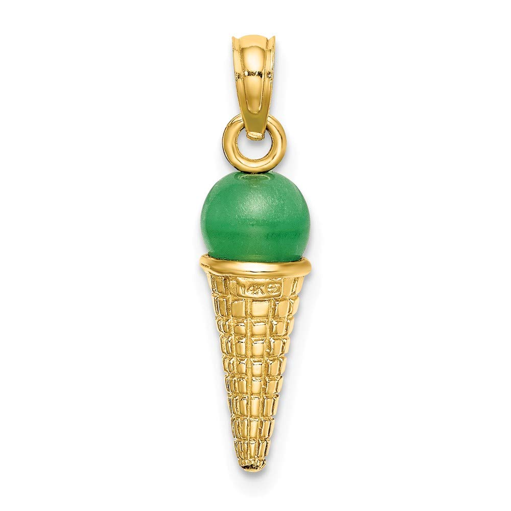 14K Yellow Gold 3D Green Tea Ice Cream Cone Pendant Necklace with Green Bead Charm (0.64 x 0.24 inches) - Unique Kawaii Jewelry Gift for Women, Girls, Teens - Perfect for Birthday, Valentine's Day, Christmas