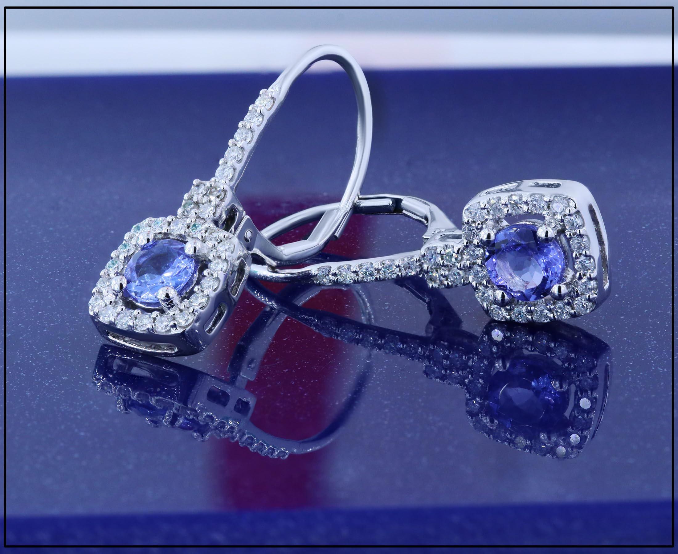 Dazzlingrock Collection 10K Solid White Gold Tanzanite & White Diamond Halo Hoop Earrings for Women - Perfect for Weddings, Parties & Special Occasions