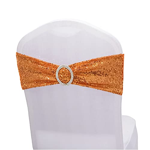 Sparkling Sequin Chair Sashes - Pack of 20 Stretch Spandex Chair Bands with Buckle for Wedding, Banquet, Birthday, Graduation Party Decor - Elegant Anniversary & Prom Celebration Chair Decor (Orange, 20pcs) - Perfect for Adding Glamour to Special Events & Photo Backdrops
