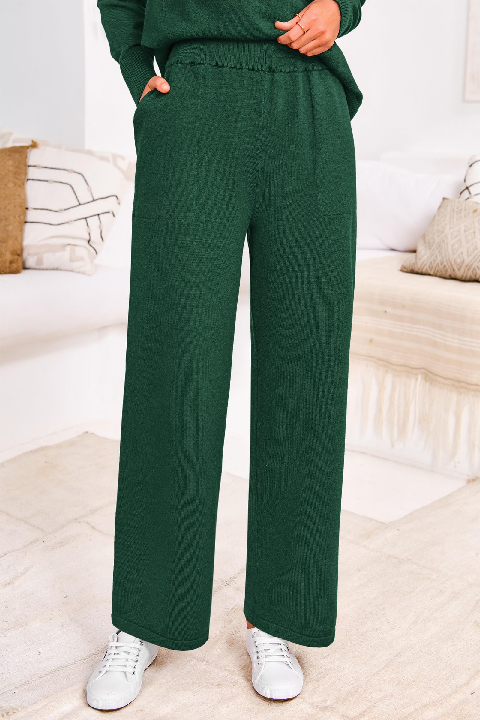 PRETTYGARDEN Women's Winter Knit Sweater & Wide Leg Pants Lounge Set - Cozy Two Piece Matching Outfit with Long Sleeve Pullover Top for Home, Travel & Casual Wear