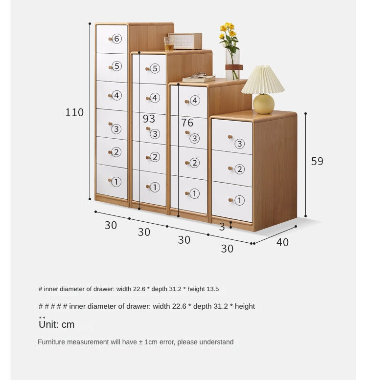 Solid Oak & Beech Wood Side Cabinet - Multi-Functional Storage Organizer for Living Room, Bedroom, or Office
