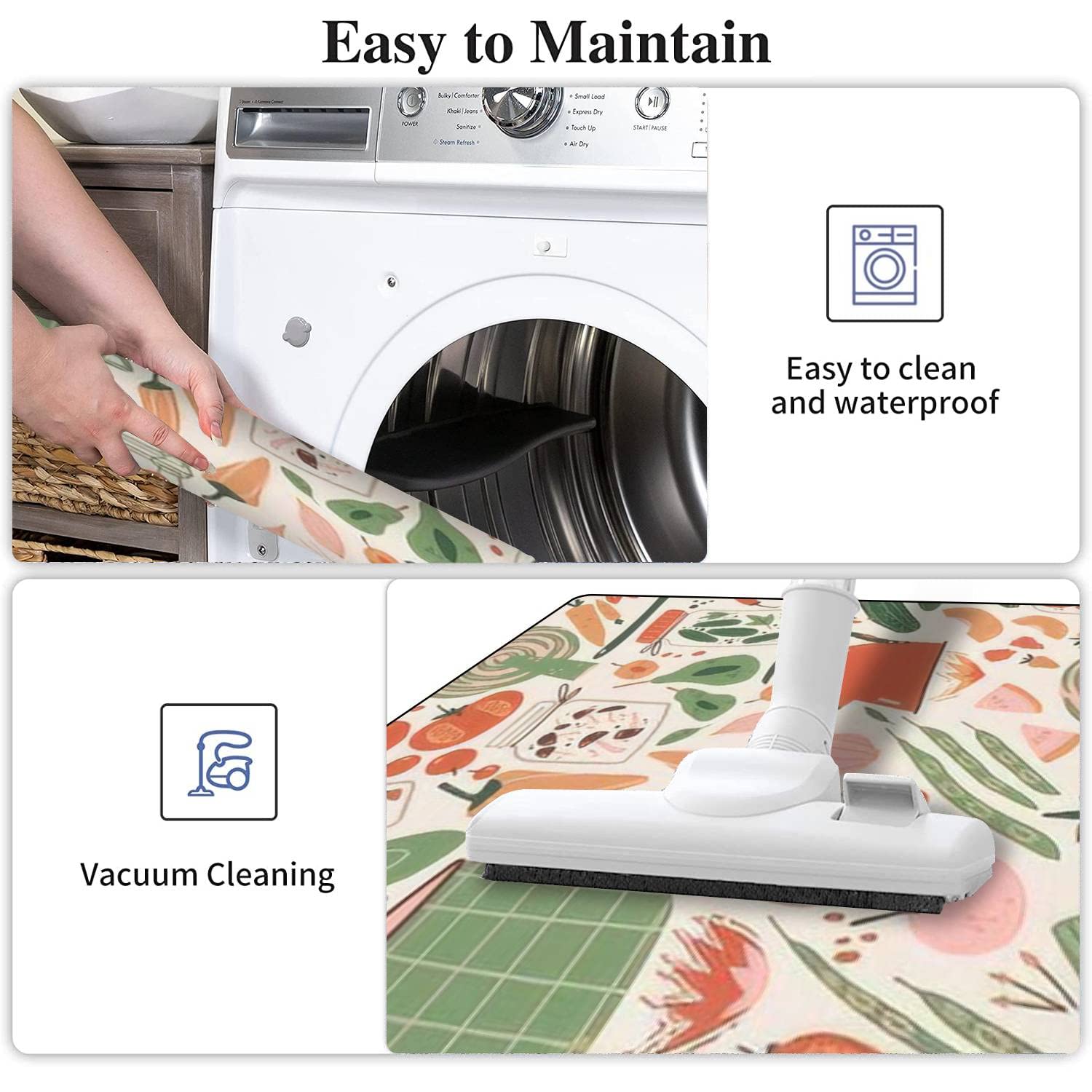 Non-Slip Washable Kitchen Rugs Set - 3-Piece Canning & Food Prep Mats with Seamless Design for Floors, Jars, Fruits - Anti-Fatigue Standing Mat, Decor Runner for Kitchen, Bath & Entryway - Perfect for Cooking, Canning & Comfortable Standing