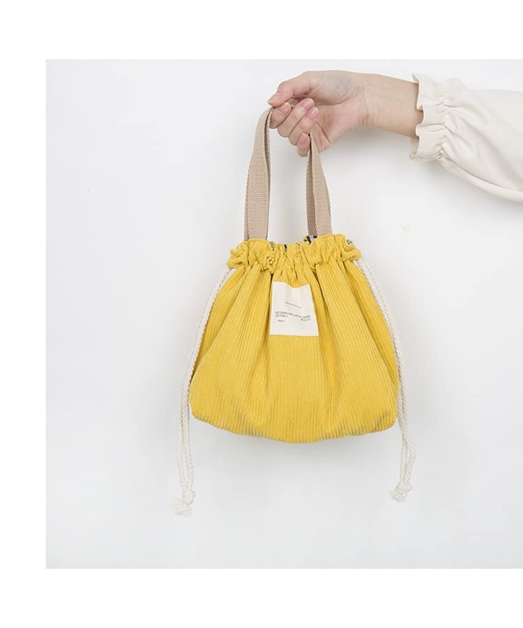 Pastel Green Corduroy Lunch Bag for Women - Cute Aesthetic Drawstring Lunch Box & Hand Bag - Perfect for Work, School, Picnics & Outdoor Activities