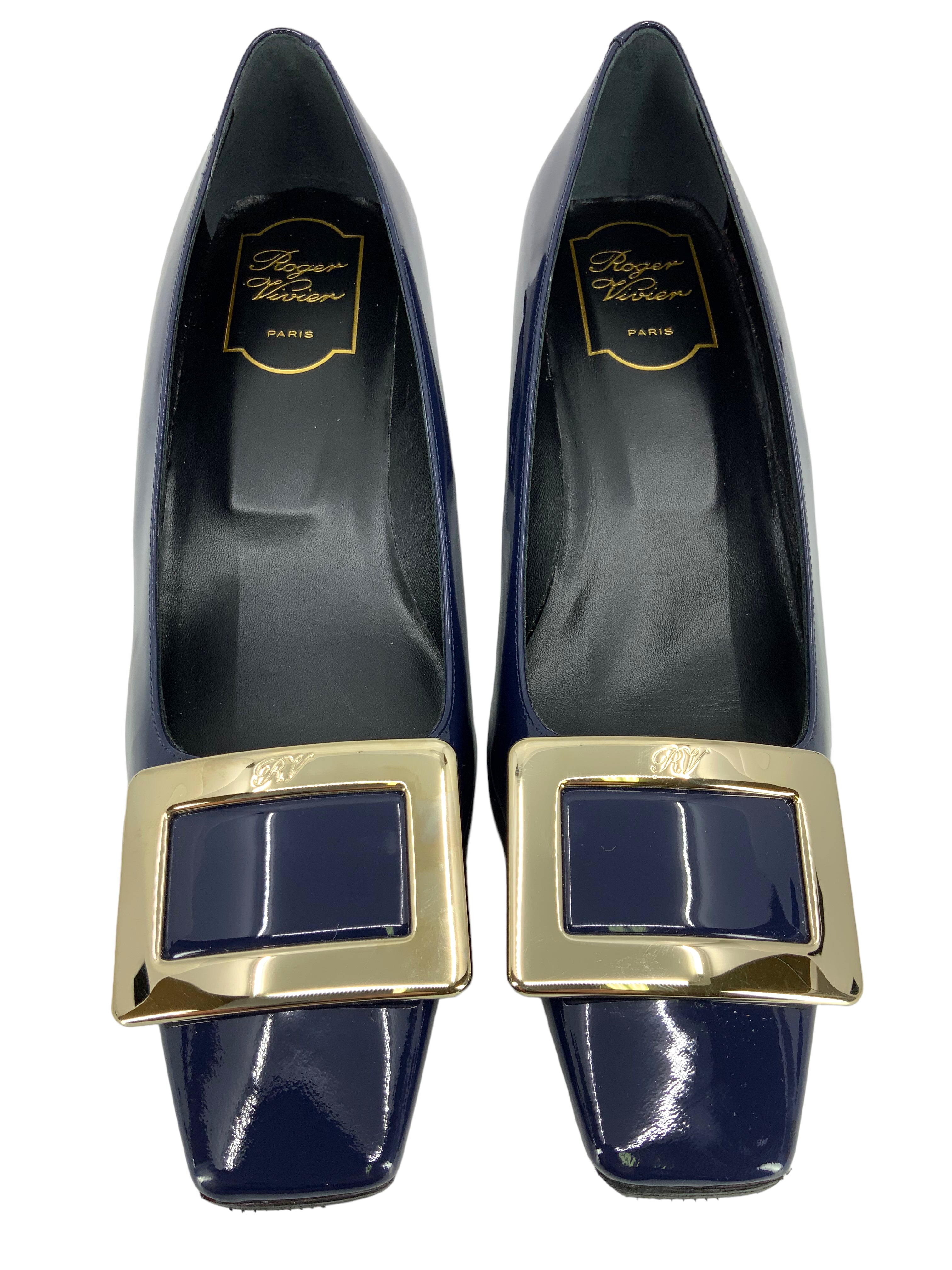 Roger Vivier Belle Vivier Patent Leather Pumps Women's Size 7.5 - Elegant Pointed Toe Heels for Weddings, Parties & Office Wear