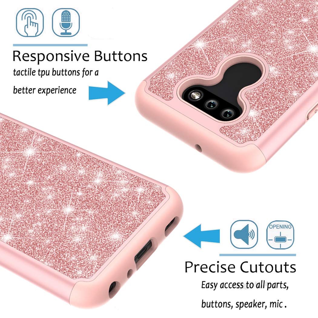 **LG Aristo 5 Plus/Aristo 5+/Risio 4/Phoenix 5/Fortune 3 Heavy Duty Glitter Bling Phone Case - Cute Sparkle Defender Cover for Women & Girls (Rose Gold) | Perfect for Everyday Protection & Style**