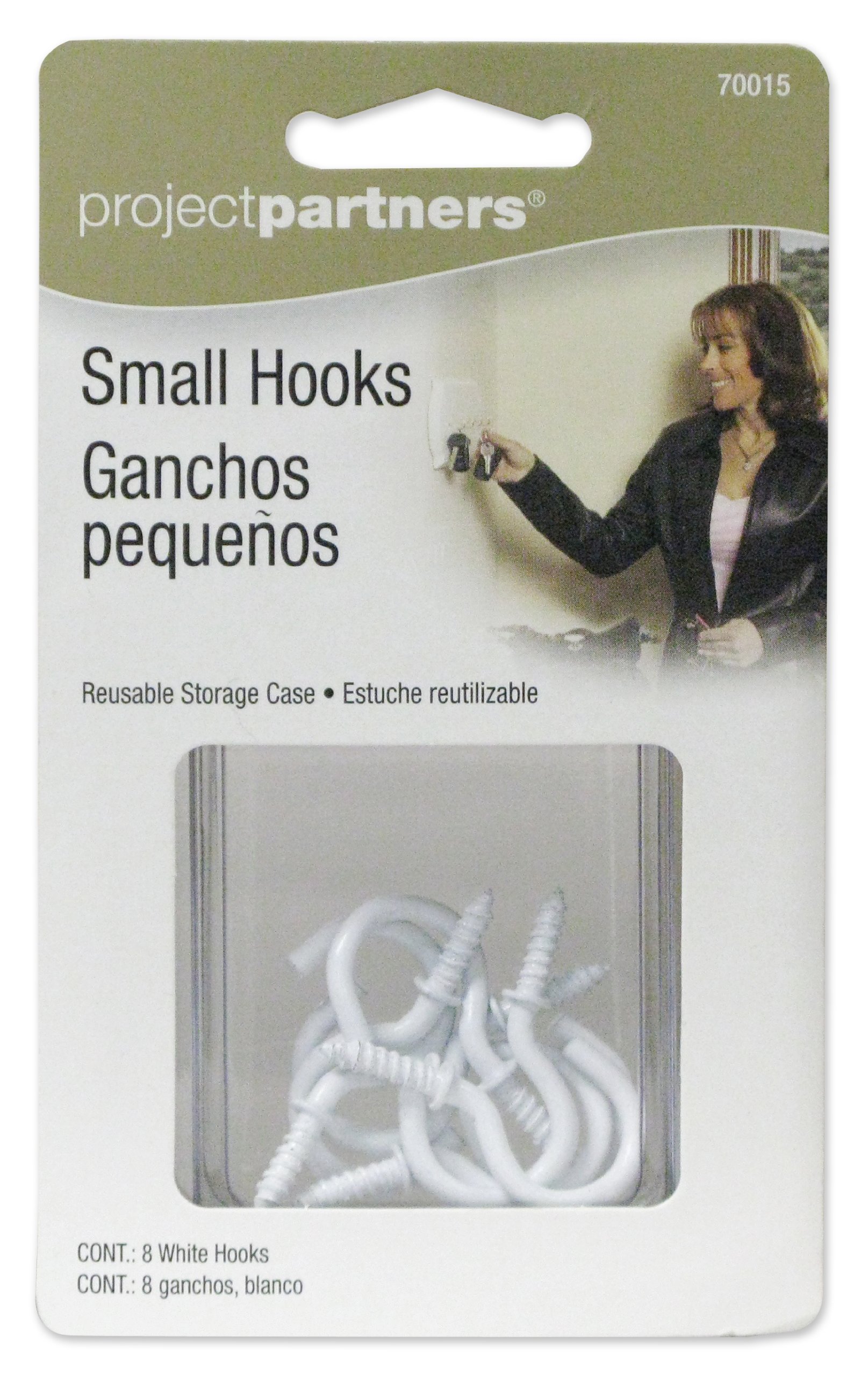Project Partner 70015 Small White Hooks - Perfect for Organizing Home, Office & DIY Projects | Heavy Duty Wall Hooks for Hanging Decor, Keys & Tools