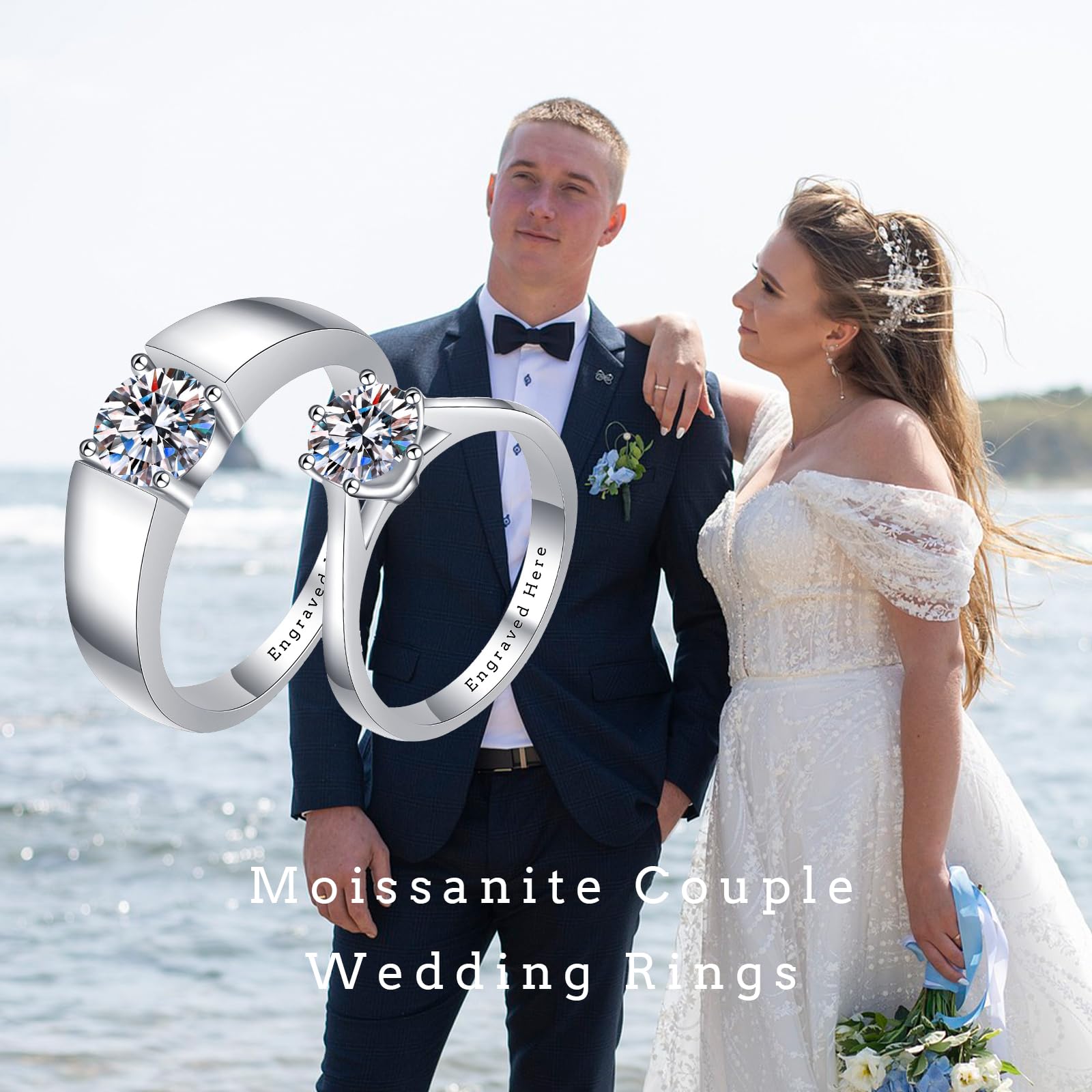 Custom Moissanite Wedding Rings Sets for Couples - Sterling Silver Engagement Rings & Matching Bands - Perfect for Proposals, Anniversaries & Romantic Gifts